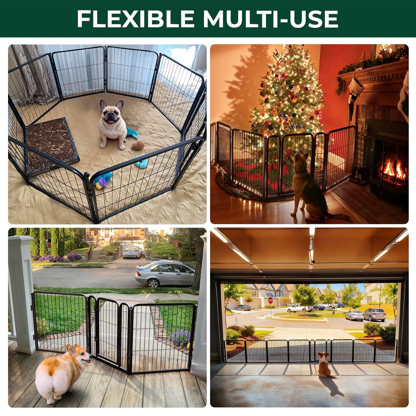 FXW Dog Gate Extra Wide Designed for Indoor Use, Adjustable Width Up to 183-inch Wide (24" H 8 Wire Panels for Puppies and Small Dogs), Black