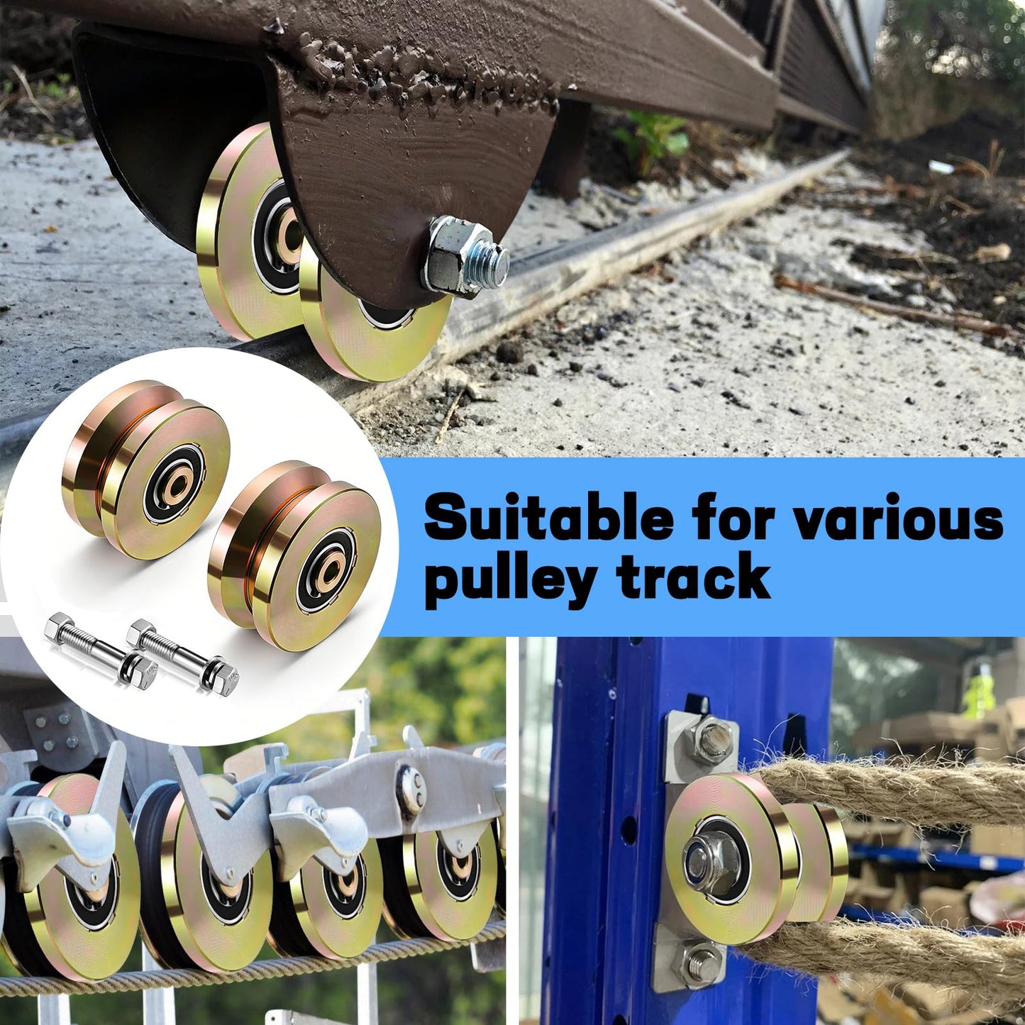 2 pcs 4" Heavy Duty Sliding Gate Rollers Wheels V Groove Slide Wheel, 3300 Lbs Solid 1-3/4" Width Rolling Gate Wheels with Screw & Double Bearings for Industrial Machines Rail