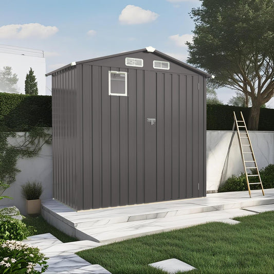 YOPTO 6X4 FT Metal Outdoor Storage Shed,Waterproof Tool Sheds with Pitched Roof and Positive Window,Backyard House Buildings w/Lockable Door & Vents,for Garden Sundries Sundries Bike,Gray