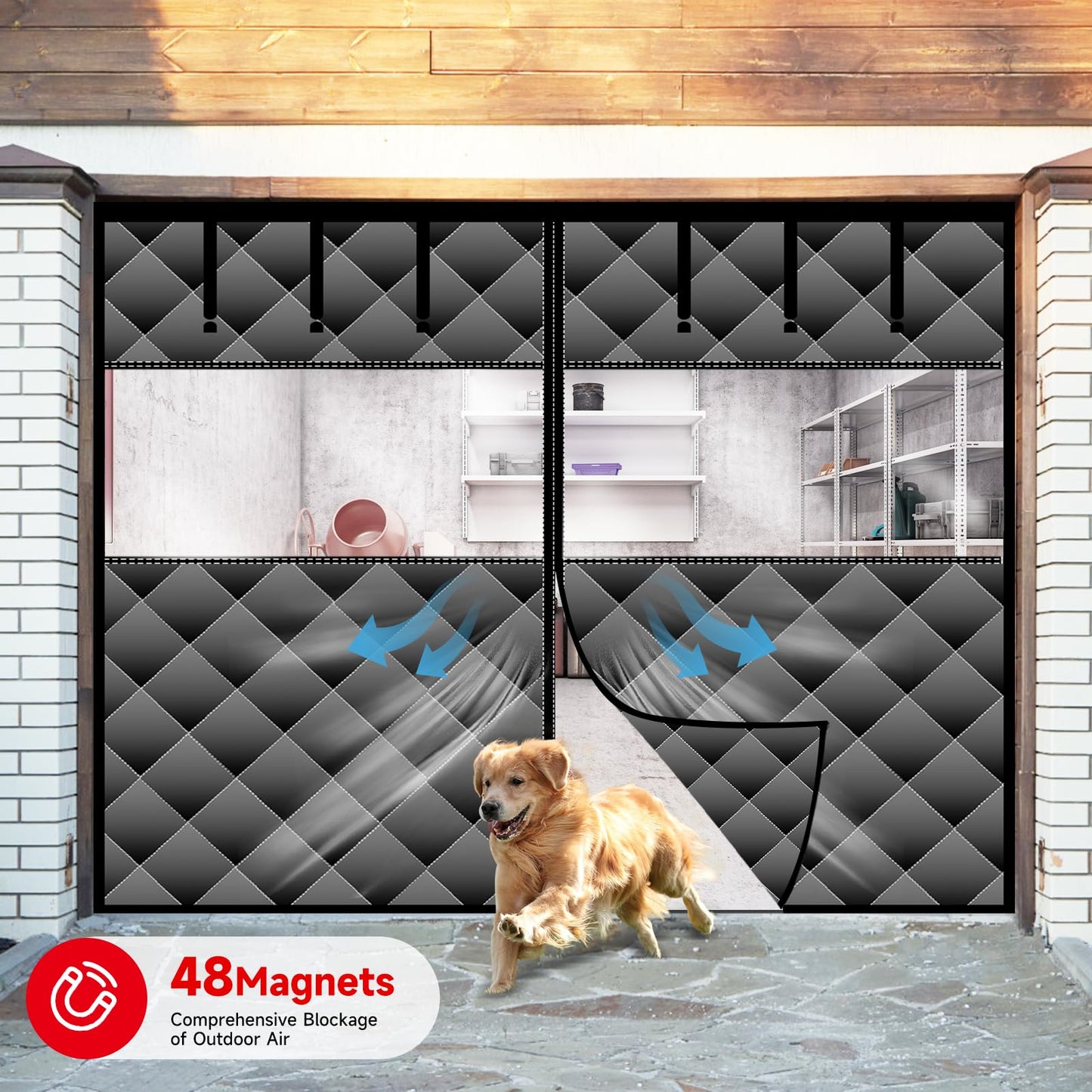 Magnetic Thermal Insulated Door Curtain with Detachable Visible Windows, Thicken Polyester Fiberfill & Durable Oxford Fabric, Hands Free Windproof Door Screen, Fit Doors Size Up to 9 x 7 FT, Black