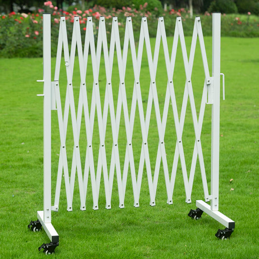 KENNISI Metal Expandable Barrier, 11 Feet, Portable Safety Barrier, Mobile Accordion Fence Outdoor for Wide Openings, Garage, Yard, Retractable Driveway Gate, 1-PC (White)