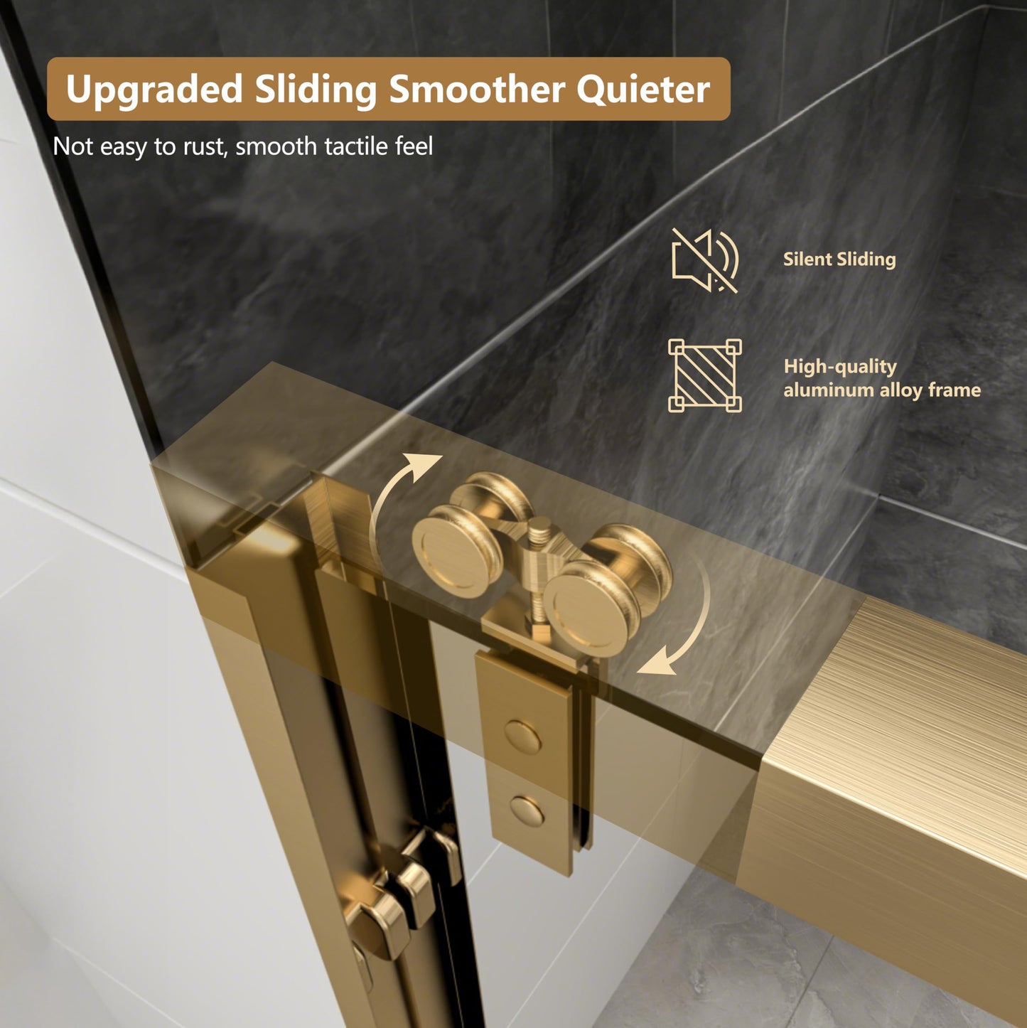 RFN 56-60" W x 76" H Framed Bypass Double Sliding Shower Door, 1/4" (6 mm) Easy-to-Clean Treated Clear Tempered SGCC Glass,Bathroom Door(Brushed Gold, 56-60" W*76" H)
