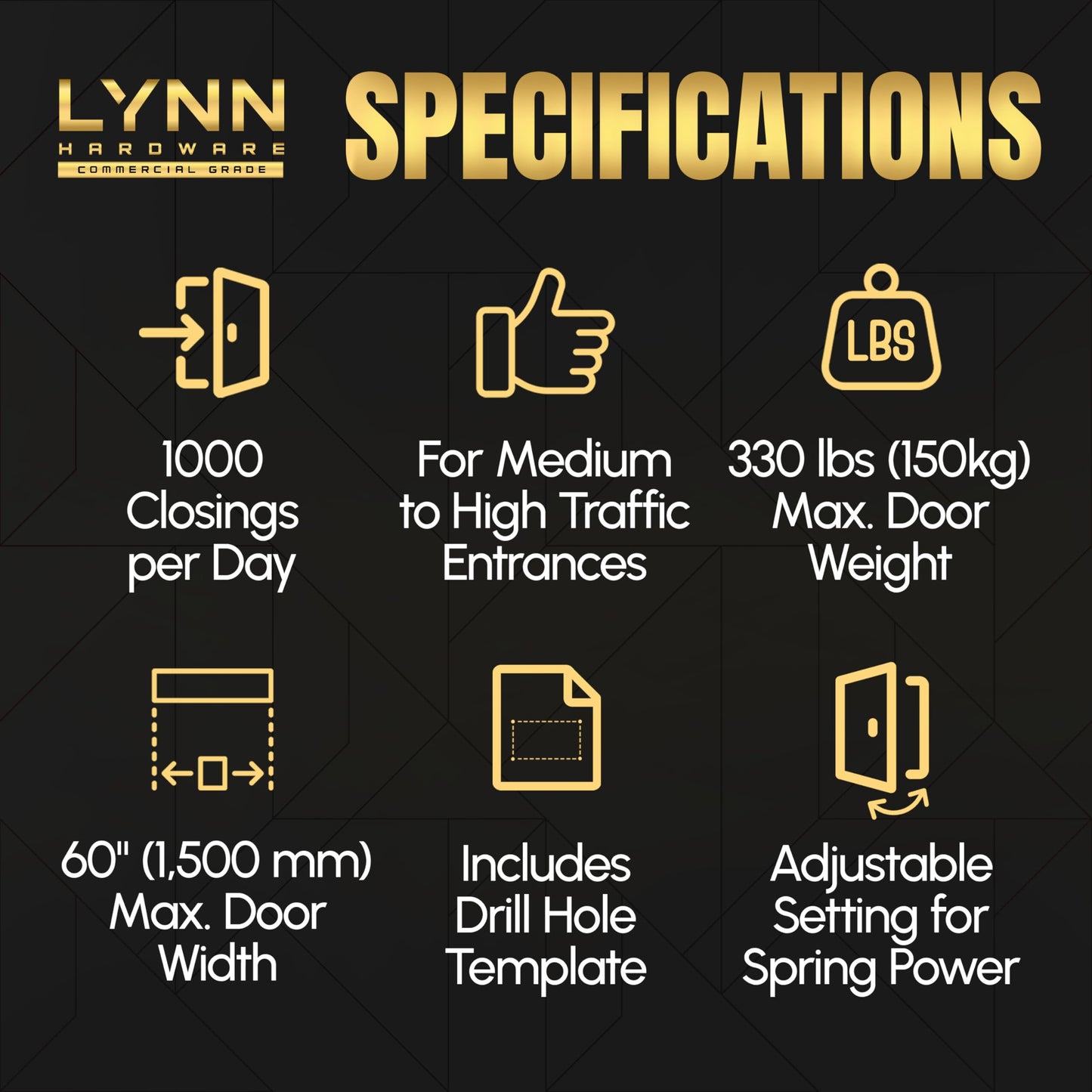 LYNN HARDWARE Medium/Heavy Duty Automatic Door Closer (Dark Bronze) - Commercial Grade, Contractors Choice, Adjustable Speed & Force, 3 Mounting Options, 3 Hour Fire Rated (DC7016 Model)