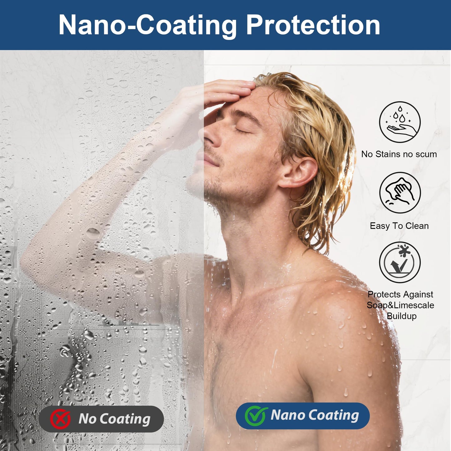 Frameless Shower Door,5/16" (8mm) Glass Sliding Shower Door with Soft-Close & Anti-Leak,Nano Coating Anti-Explosion Film SGCC Tempered Glass 43"-48" X 76"H,Brushed Nickel