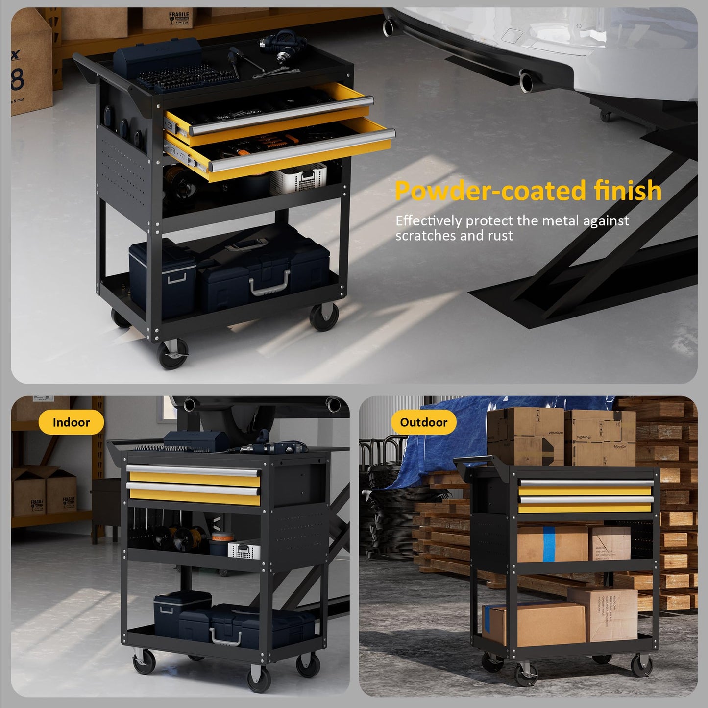 VDEVY 5-Tier Rolling Tool Cart on Wheels, Tool Storage Organizer for Mechanic, Heavy Duty Utility Cart with Drawers, Pegboards, Locking System, Suitable for Garage, Workshop, Warehouse