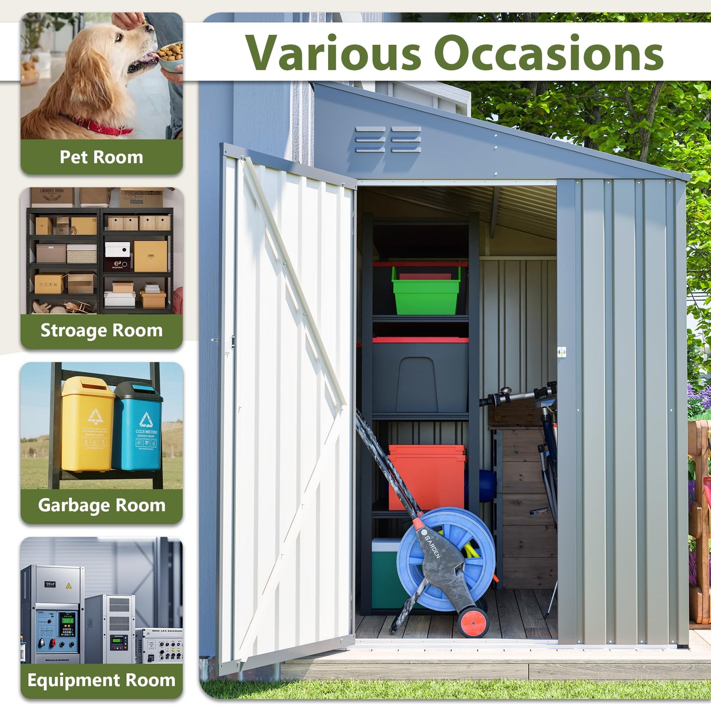 YOPTO 4×7 FT Outdoor Metal Storage Shed,Heavy-Duty Lean to Storage Shed with Lockable Door and Reinforced Beams,All Weather Waterproof Storage House W/2 Air Vents,for Backyard,Patio,Lawn,Gray