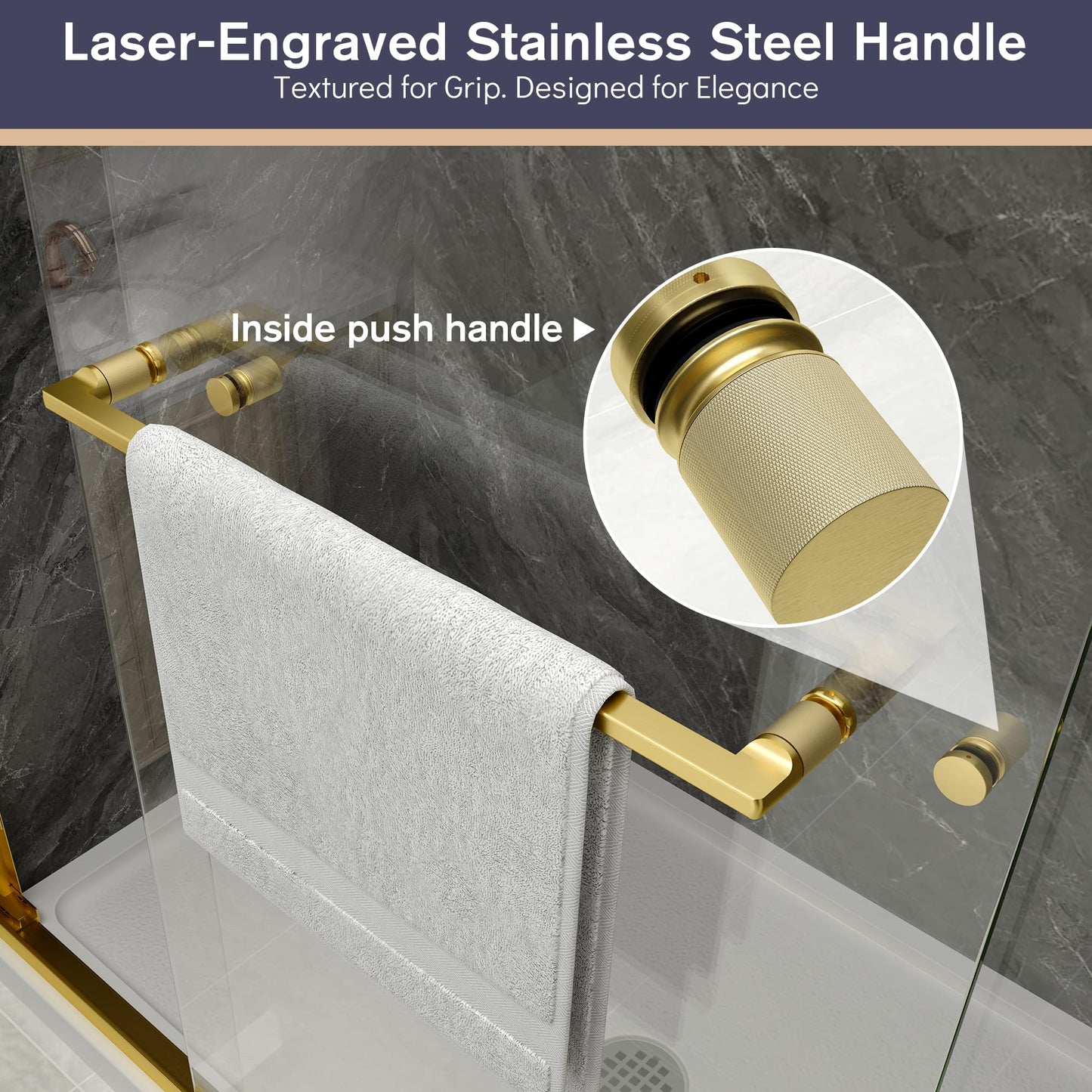 EASYWORC Double Sliding Shower Door, 49"-54" W x 70" H Semi-Frameless Glass Shower Door, 1/4'' (6mm) Clear SGCC Tempered Glass with Explosion-Proof Film and Nano Coating, Brushed Gold