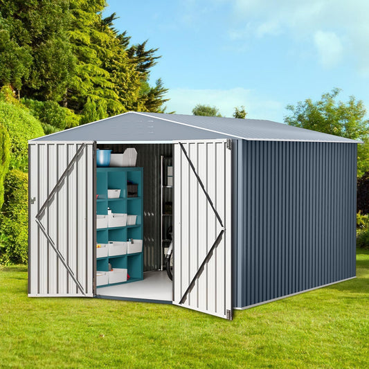 8x12 ft Outdoor Storage Shed, Galvanized Steel Metal Lockable Garden Shed with Sloping Roof, Ventilation & Weatherproof,Ideal for Tools & Equipment Backyard Garden Patio Lawn