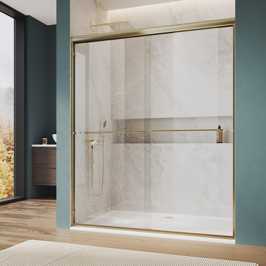 ELEGANT Double Sliding Shower Door 50-54" W x 72" H, Semi-Frameless Bypass Shower Glass Door with Dual Towel Bar Handles, 1/4" Tempered Glass for Walk-in Shower, Brushed Gold