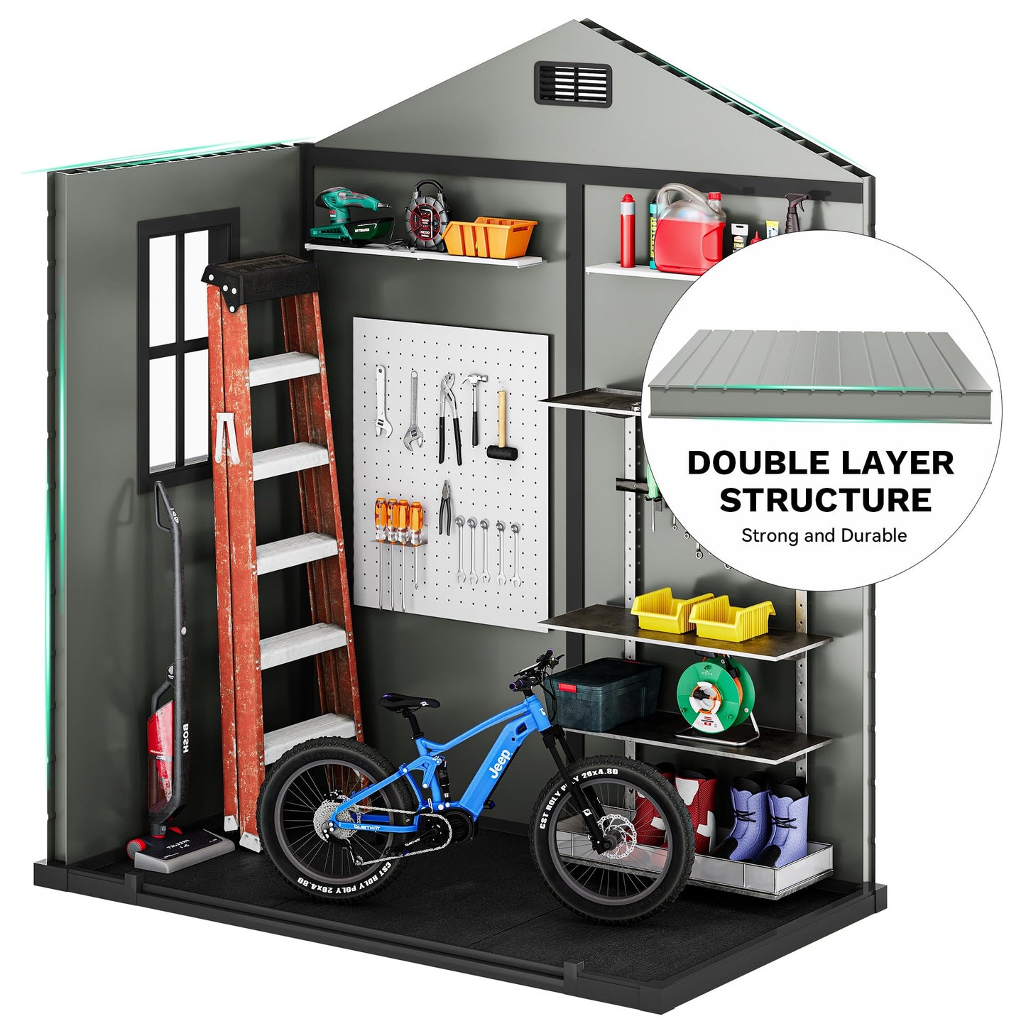 DWVO 6x4 FT Outdoor Storage Shed with Reinforced Floor, Resin Storage Shed with Lockable Door, Window and Vents, Waterproof Plastic Tool Storage for Garden Backyard Patio