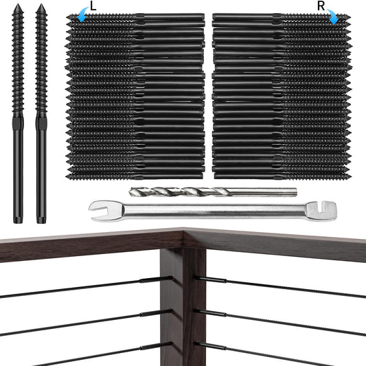 Swage Lag Screws for Cable Railing - 80 Pack Black T316 Stainless Steel Left and Right Handed Thread - 1/8" Cable Railing Hardware Kit for Deck Stair Wood Post Railing System