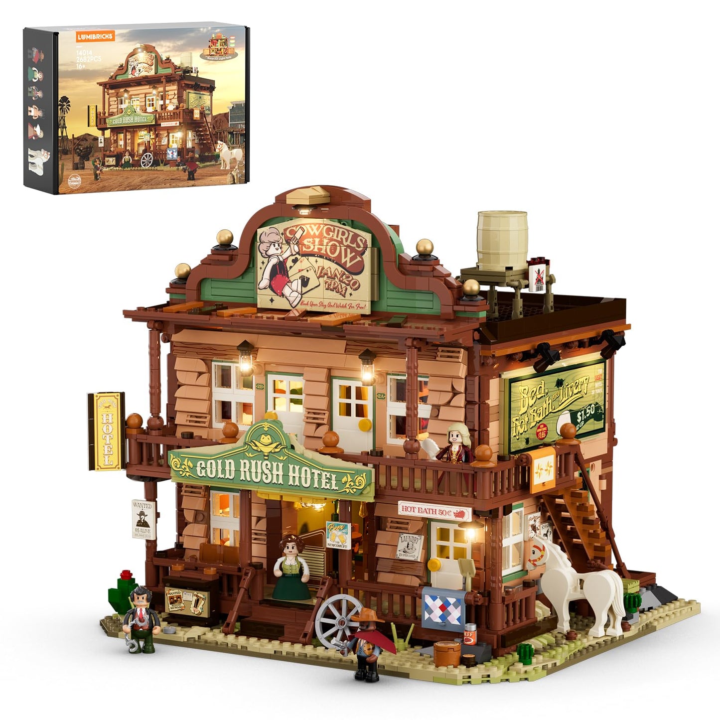 Lumibricks Western-Inn Lighting-Building-Bricks Set - 2682 Pcs The Old West Inn Light Construction Hotel Building Model Set for Adults and West Lovers