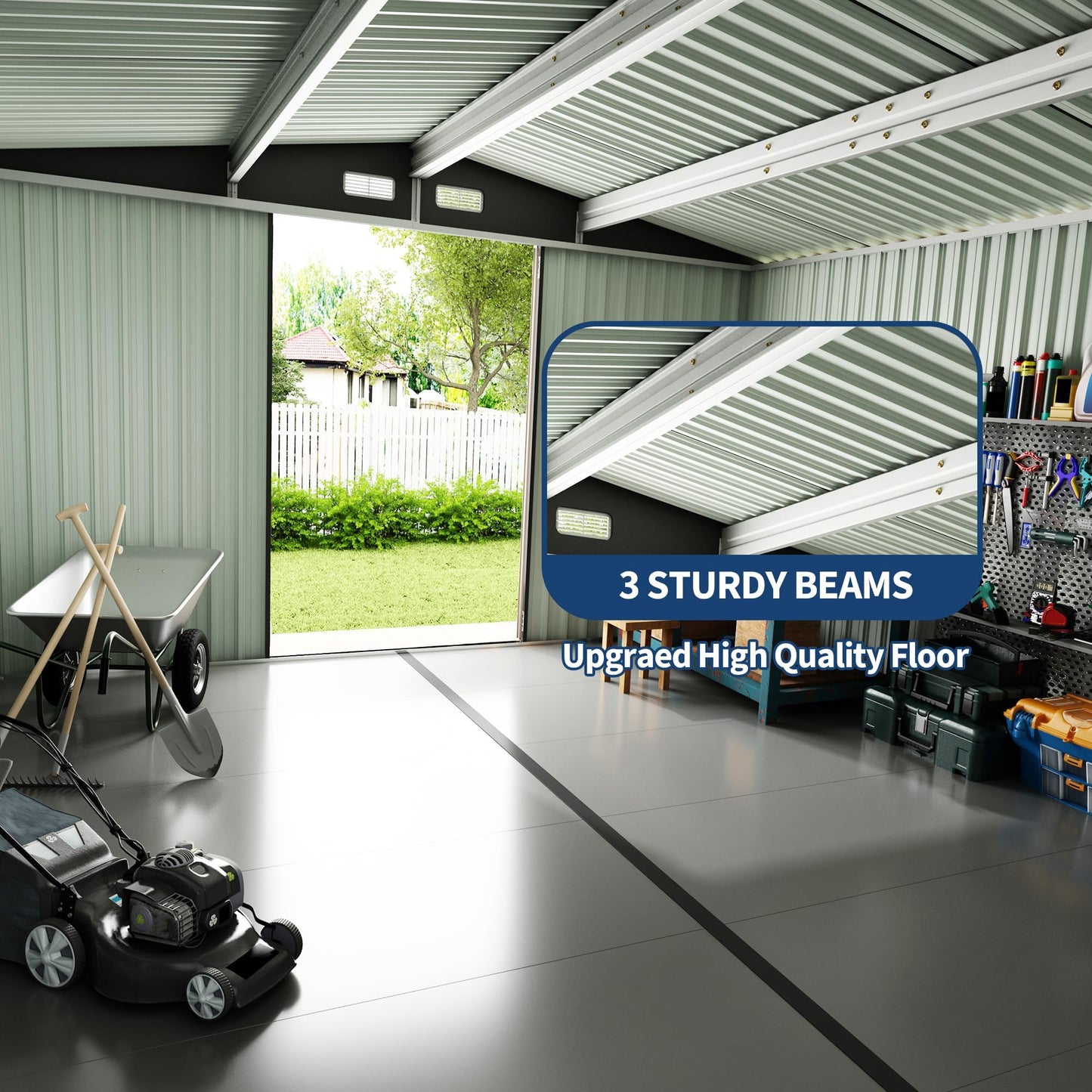 10x14 FT Outdoor Storage Shed, Weatherproof Outdoor Metal Storage Shed, Galvanized Steel Garden Shed with Lockable Doors & Vents, Heavy Duty Sheds & Outdoor Storage for Backyard Lawn Equipment and Bik