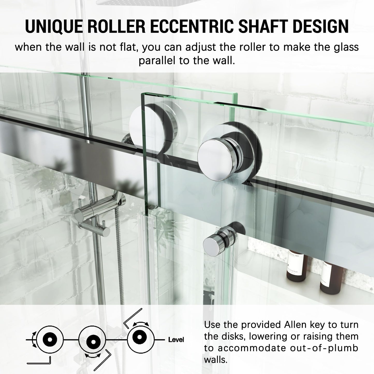 YINVANI Shower Door, 67-72" W x 76" H, SGCC-Certified 3/8" (10mm) Clear Tempered Glass, Frameless Double Sliding Shower Door, Stainless Steel Chrome Finish