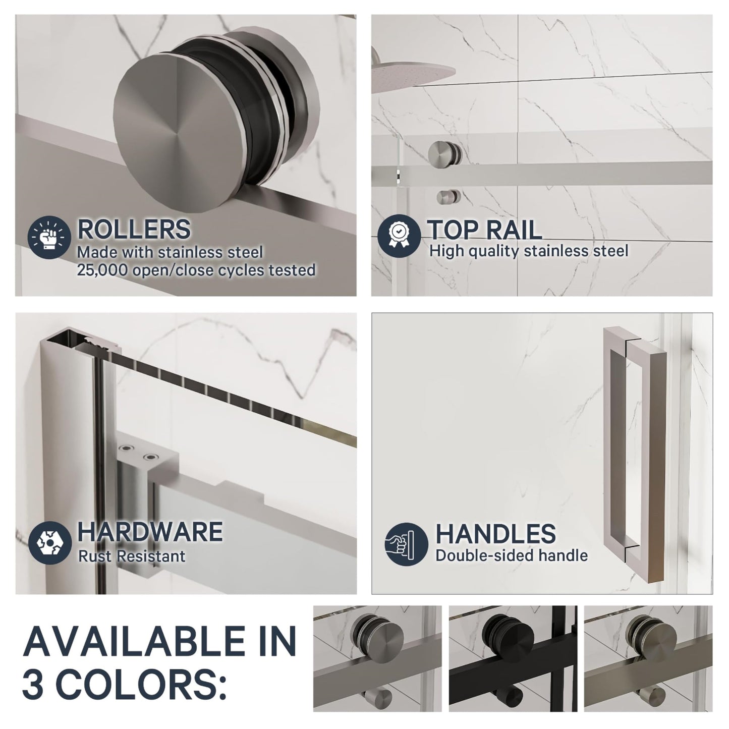 Semi-Frameless Sliding Shower Door – 56-60” x 75”, Tempered Glass Shower Door, Corrosion Resistant Hardware, Smooth Glide Rollers, Reversible Installation, Leak-Proof Magnetic Lock (Chrome Finish)