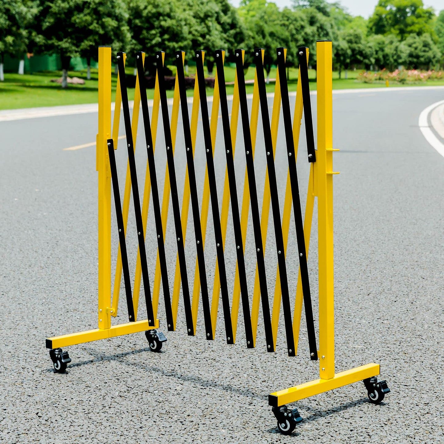 KENNISI Expandable Metal Barricade, 11 Feet, Mobile Safety Barrier Gate with Casters, Portable Retractable Fence, Indoor and Outdoor, Foldable, 1-PC…