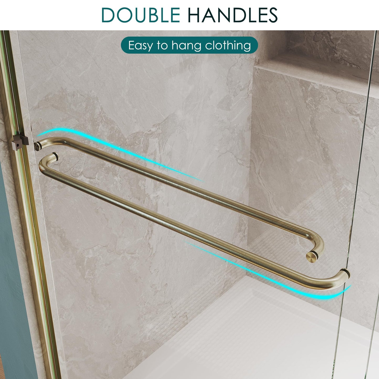 ELEGANT Double Sliding Shower Door 50-54" W x 72" H, Semi-Frameless Bypass Shower Glass Door with Dual Towel Bar Handles, 1/4" Tempered Glass for Walk-in Shower, Brushed Gold