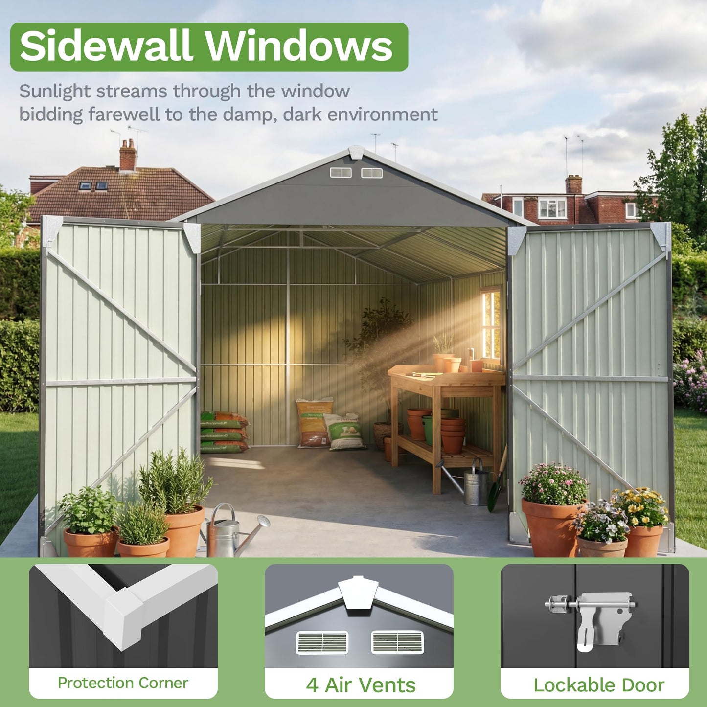 Patiowell 12x20 FT Enclosed Metal Carport, Large Heavy Duty Car Port with Galvanized Steel Frame, All-Weather Garage Car Shelter with 3 Lockable Doors & Windows for SUV, Boats and Trucks, Black