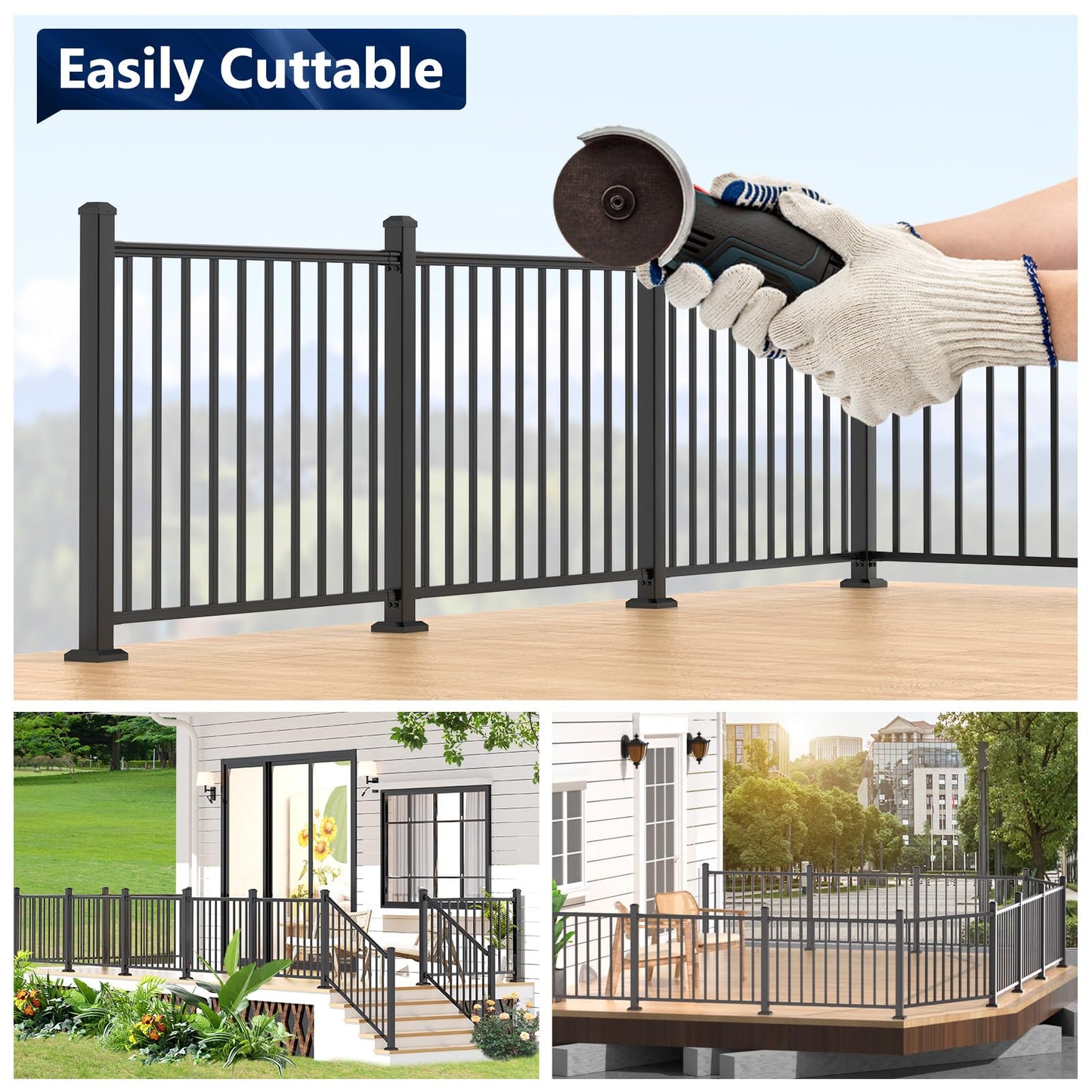 Egadis 42 in. H x 4 ft. W Porch and Deck Railing Kit, Aluminum Railing Kit, Black Textured AAMA 2604 Powder-Coat Finish Modular Rail System for Outdoor Decks, Porches & Balconies (1 Post, 1 Panel)
