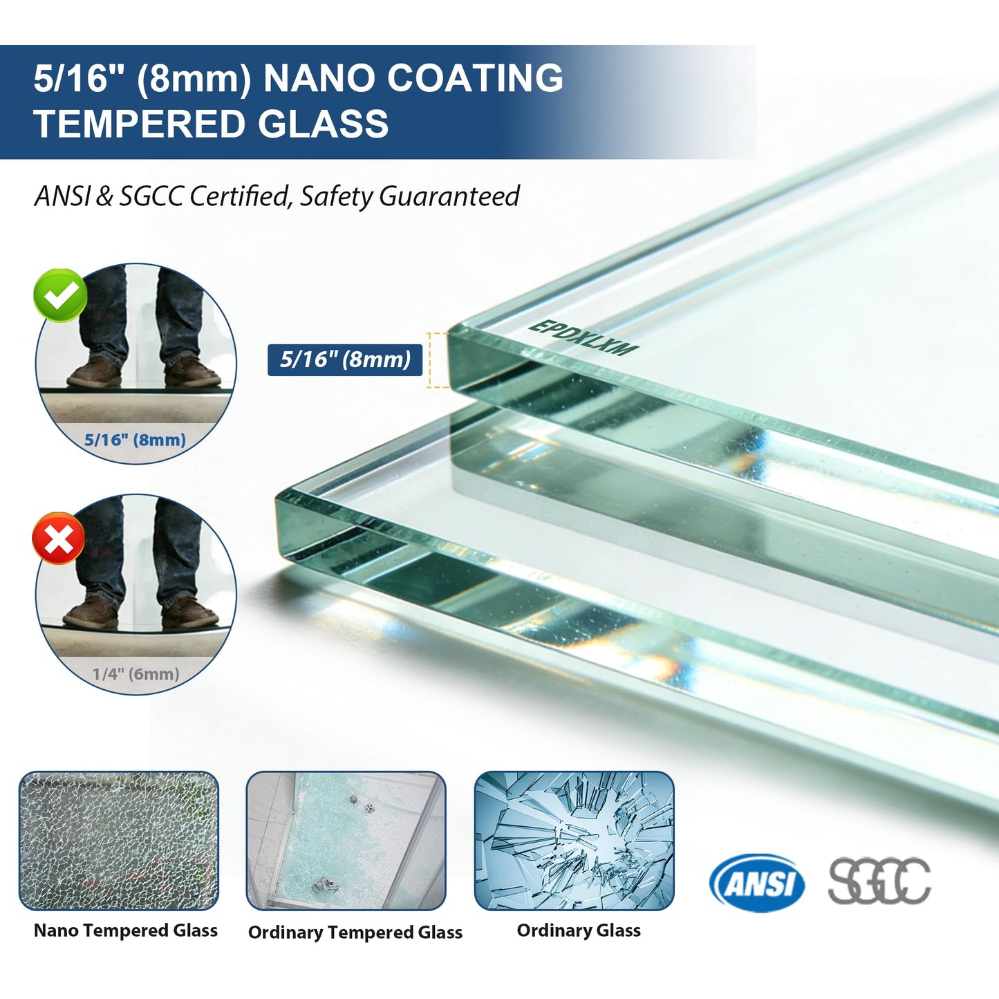 Frameless Shower Door,5/16" (8mm) Glass Sliding Shower Door with Soft-Close & Anti-Leak,Nano Coating Anti-Explosion Film SGCC Tempered Glass 55"-60" X 76"H,Brushed Gold
