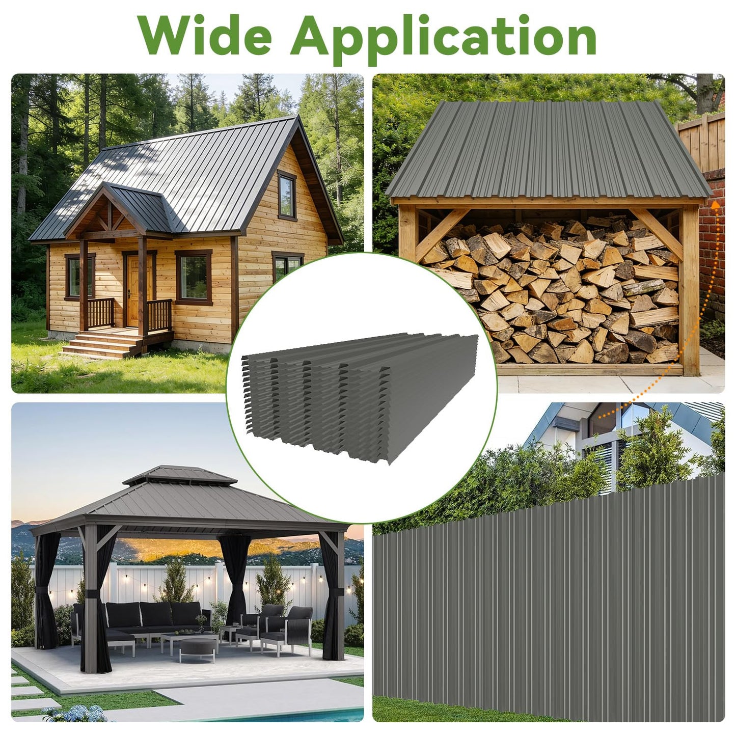 Corrugated Galvanized Steel Roofing Panels, 0.01" Trapezoidal Metal Roof Sheets with Screws, Waterproof UV Rust Resistant Lightweight Weatherproof Panels for Shed Carport