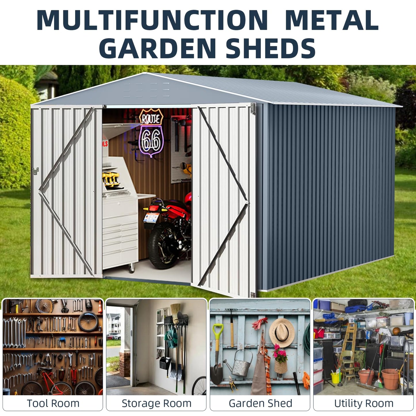 8x12 ft Outdoor Storage Shed, Galvanized Steel Metal Lockable Garden Shed with Sloping Roof, Ventilation & Weatherproof,Ideal for Tools & Equipment Backyard Garden Patio Lawn