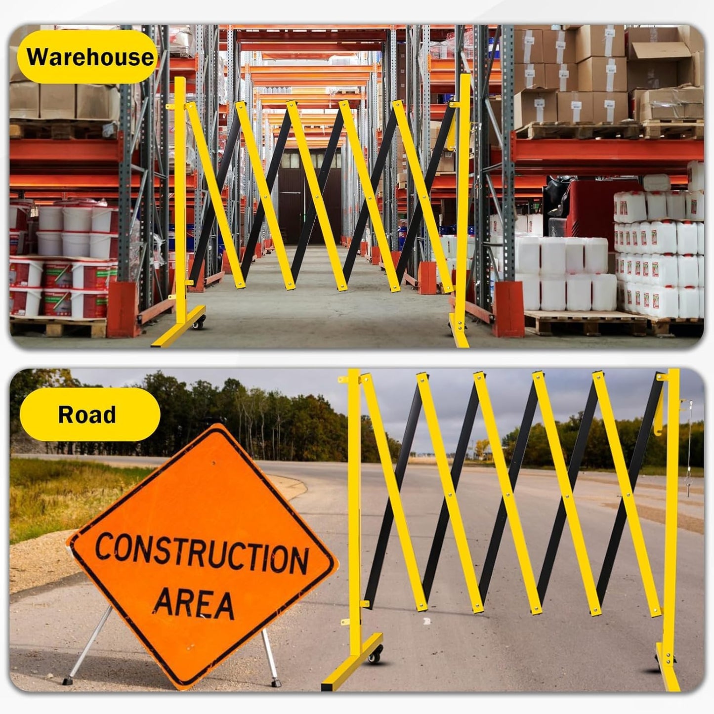 23FT Traffic Barricade with Casters, Metal Expandable Barricade, Folding Security Gate, Retractable Fence Outdoor Barricade Fence for Construction Area, Traffic Control