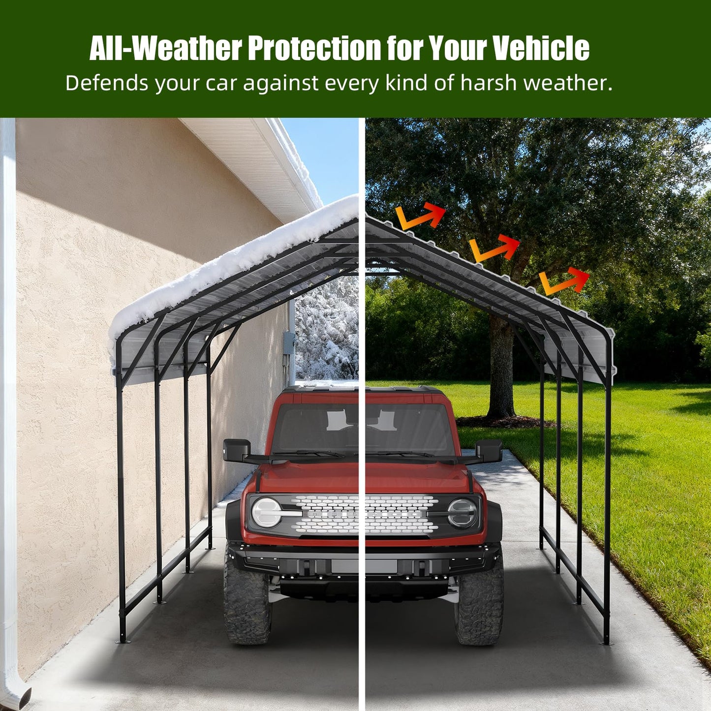 SAILARY Metal Carport 10x15 ft Heavy Duty Car Port Outdoor Canopy Steel Roof All-Weather Multi-Use Garage Shelter for Car, Boat, Tractor and Truck