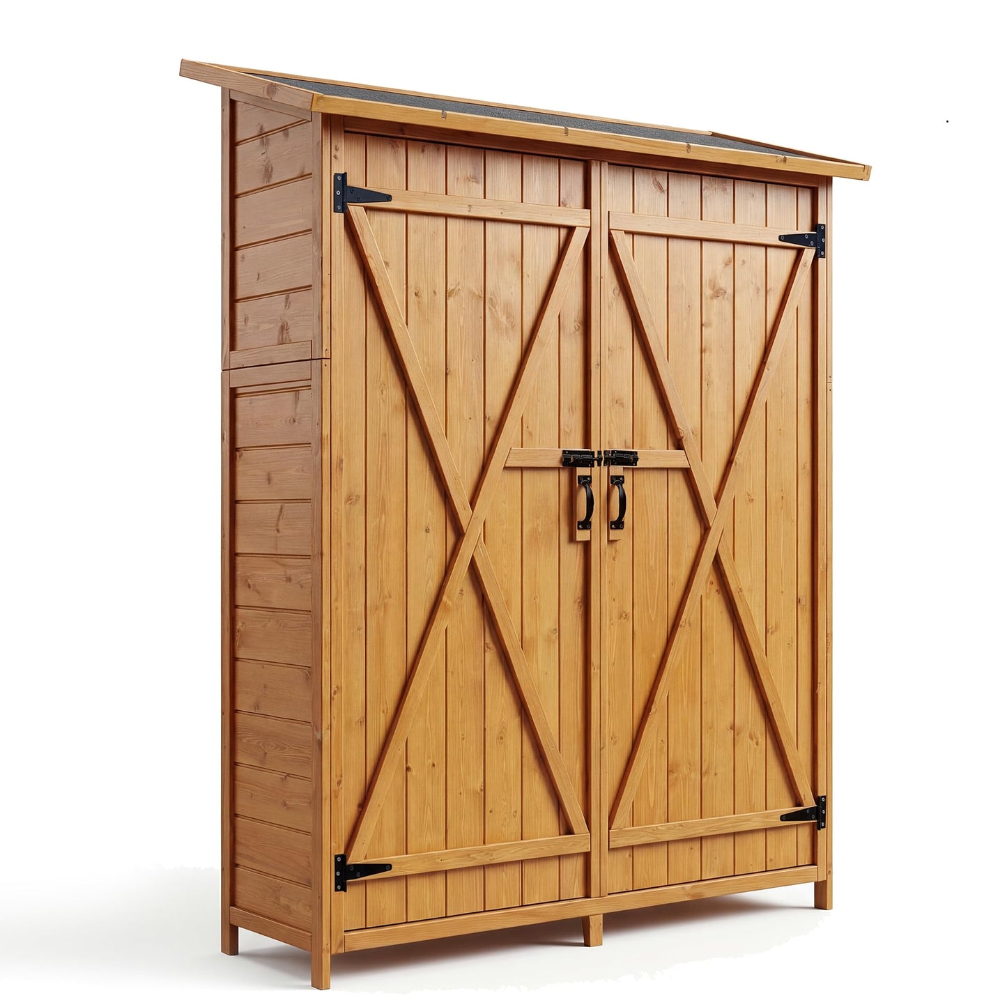 Outdoor Storage Cabinet with 2 Shelves & Lockable Doors- Wooden Garden Shed with Floor and Waterproof Roof for Patio, Backyard, Deck, Lawn Organization Tall Wood Tool Shed, Large Storage Space