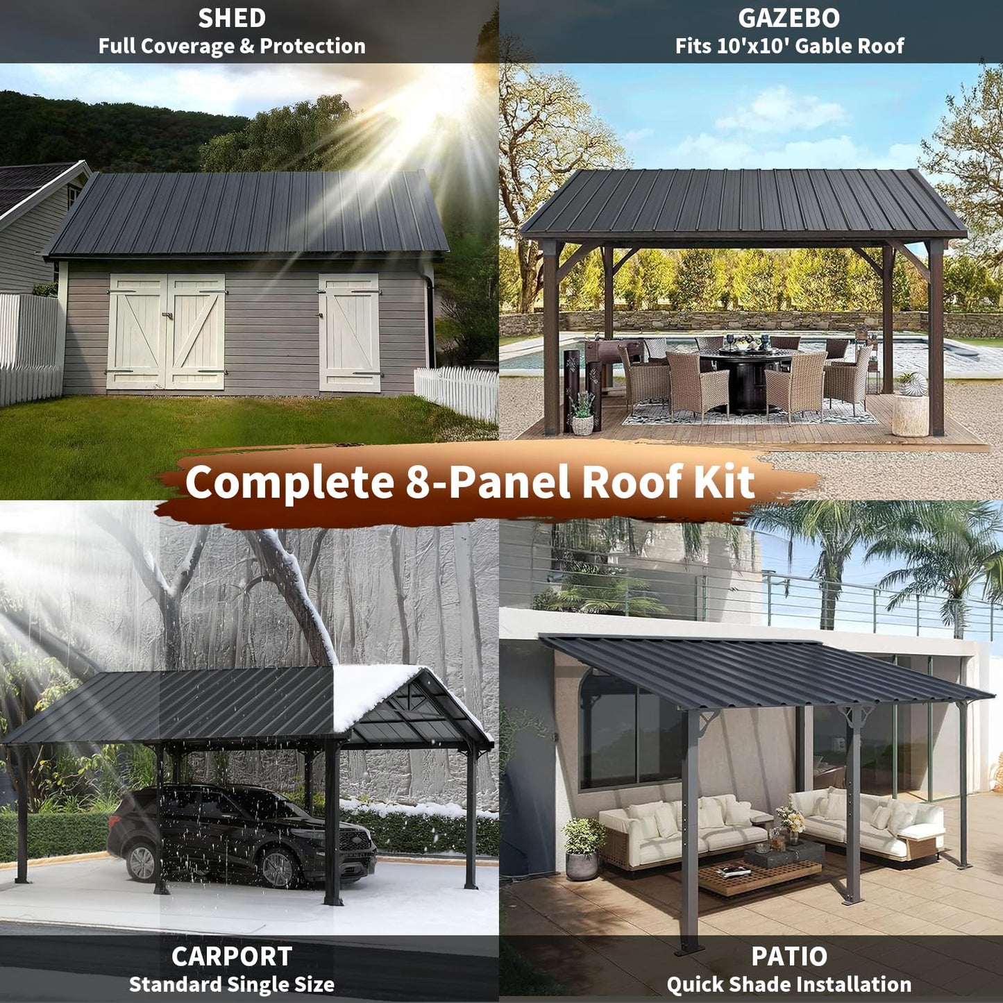 Extra-Wide Coverage Metal Roof Panels (62"x33") Corrugated Galvanized Steel with Screws Waterproof for Warehouse Industrial Shed Garage Patio Roofing 8 Pcs Gray