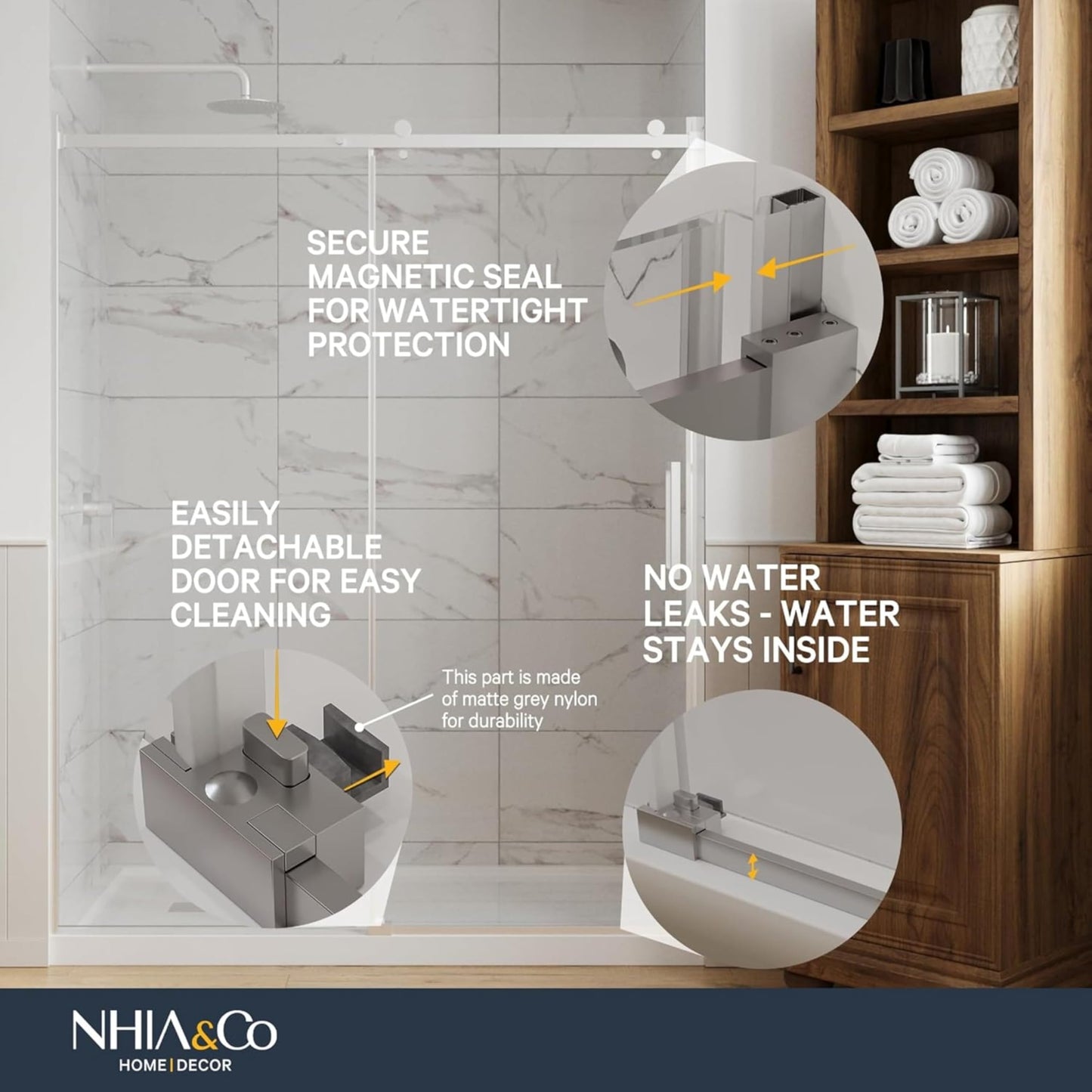 Semi-Frameless Sliding Shower Door – 56-60” x 75”, Tempered Glass Shower Door, Corrosion Resistant Hardware, Smooth Glide Rollers, Reversible Installation, Leak-Proof Magnetic Lock (Chrome Finish)