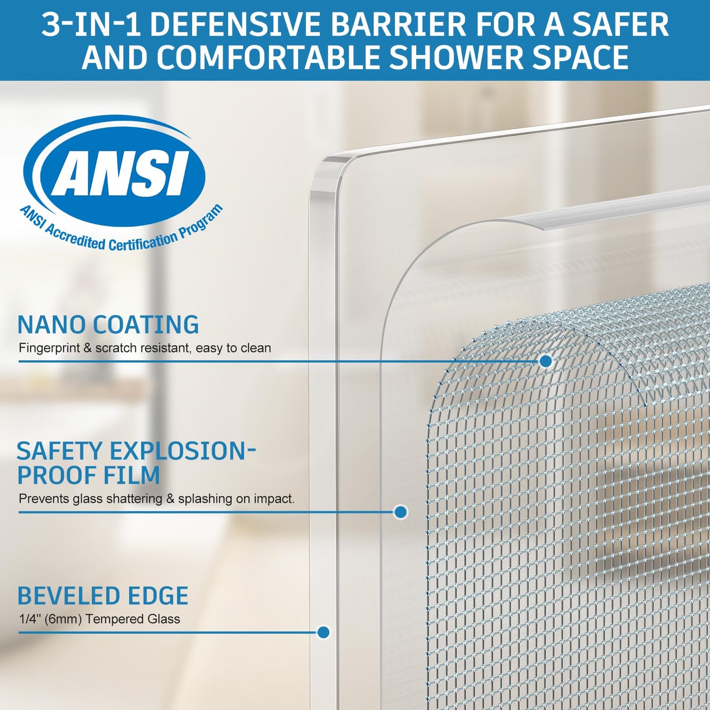 Frameless Shower Door, 56-60" W x 72" H Double Sliding Shower Doors, 1/4" (6mm) Thick Tempered Clear Glass Door with Explosion-Proof Film Nano Coating, Stainless Steel Hardware, Brushed Nickel