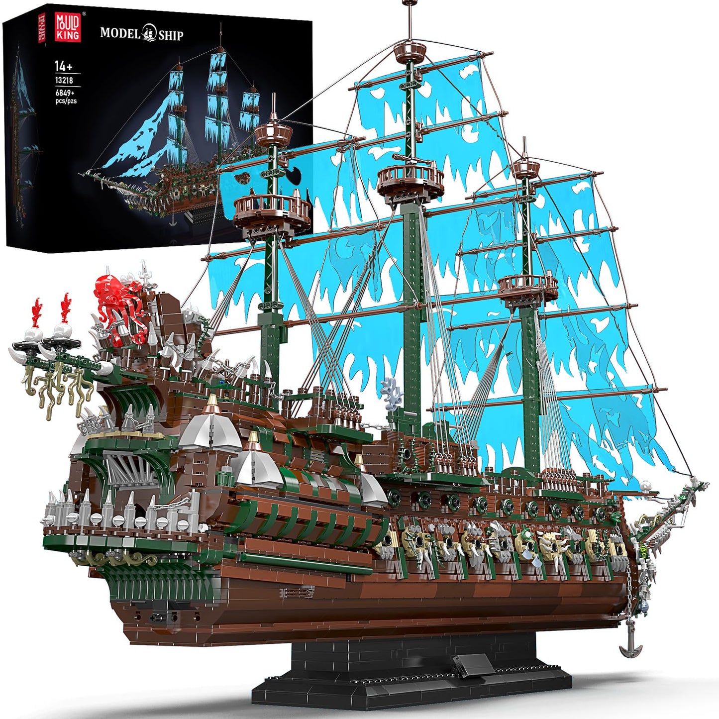 Mould King 13218 Pirate Ship Building Toy, MOC Flying Dutchman Model Ship Boat, Toy Building Sets for Adults, Halloween Decor Christmas Birthday Gifts for Teens Collections (6849 Pieces)