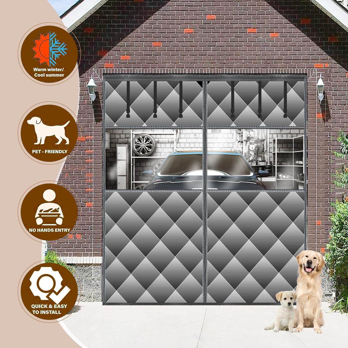 Magnetic Thermal Insulated Door Curtain with Detachable Visible Windows, Thicken Polyester Fiberfill & Durable Oxford Fabric, Hands Free Windproof Door Screen, Fit Doors Size Up to 9 x 7 FT, Grey