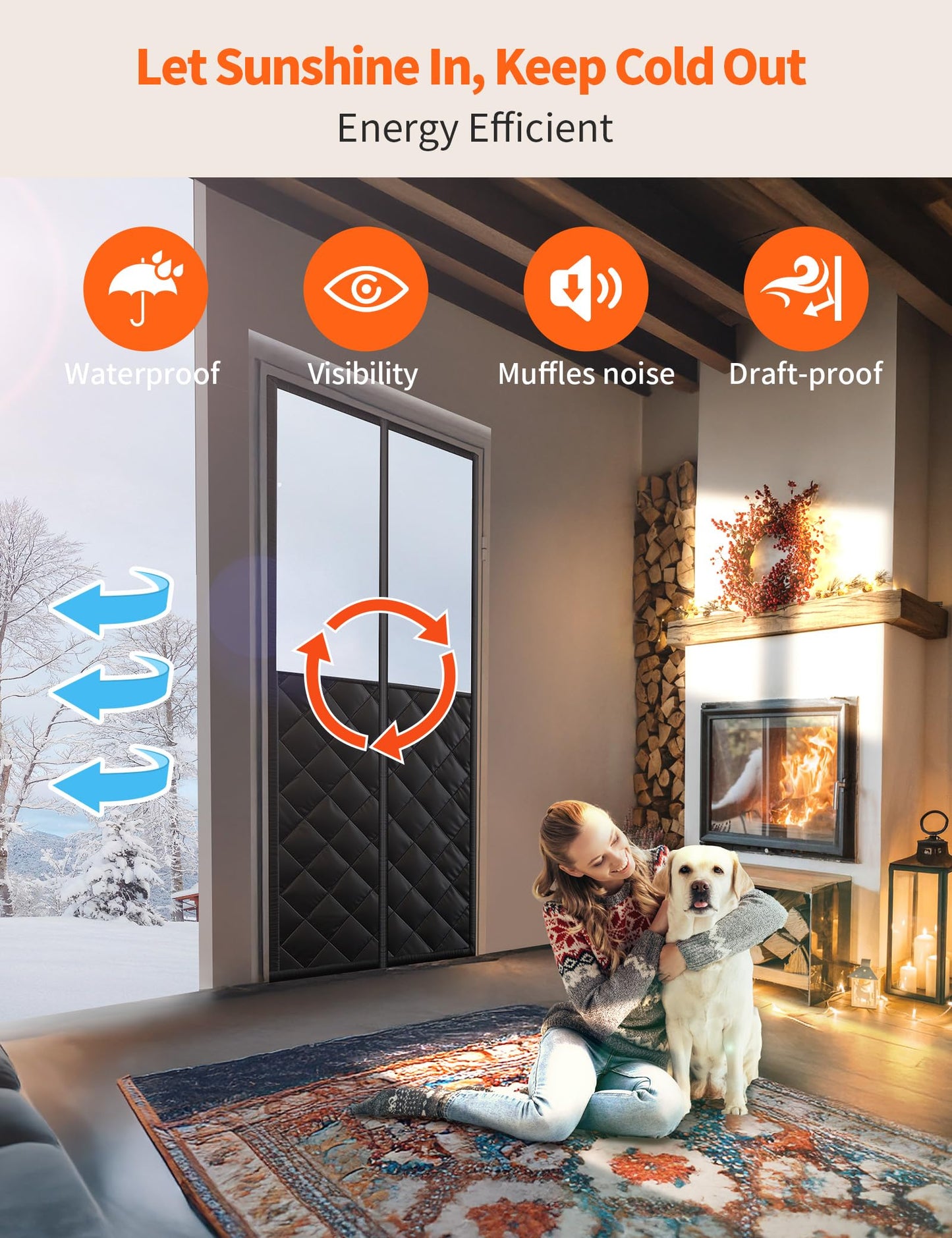 Magnetic Thermal Insulated Door Curtain for 36"x 80" Doors, Insulated Door Cover with Clear Window, Hands-Free Self-Closing for Pets, Block Draft in Winter & Keep Cool in Summer