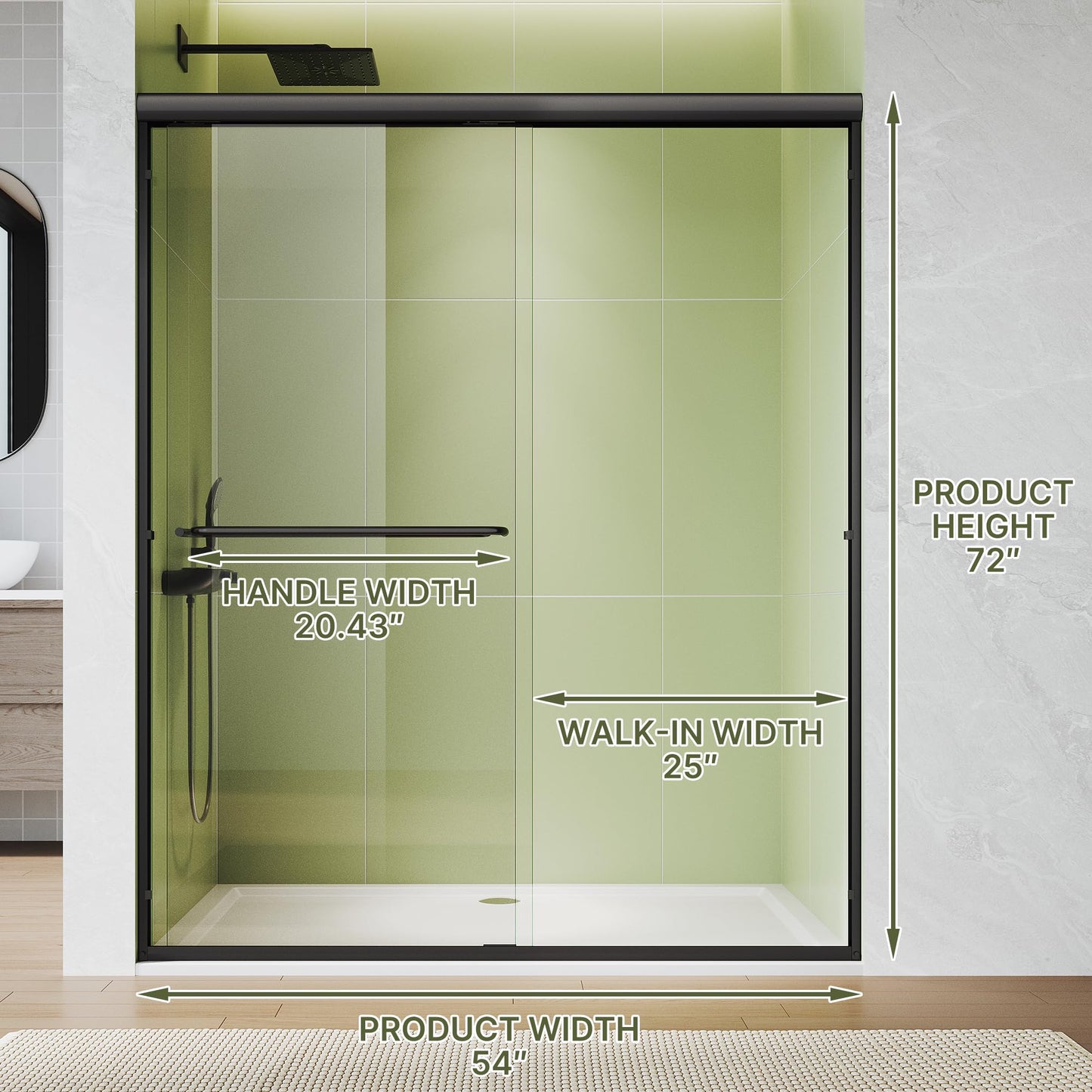 ELEGANT Double Sliding Shower Door 50-54" W x 72" H, Semi-Frameless Bypass Shower Glass Door with Dual Towel Bar Handles, 1/4" Tempered Glass for Walk-in Shower, Brushed Gold