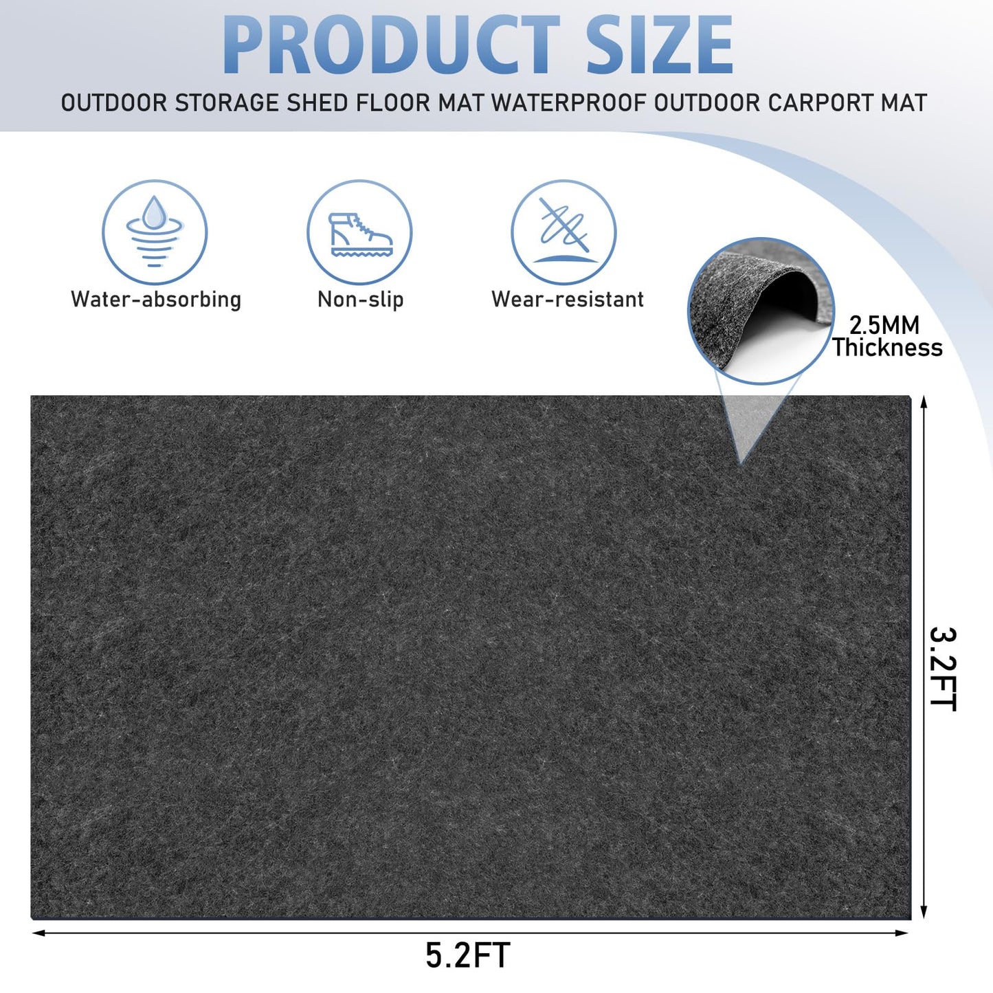 All-Weather Shed Floor Mat - for Outdoor Storage Shed and Shed with Floor, 2.5mm Thick Waterproof Design, Non-Slip, Long-Lasting Protection (5.2 * 3.2ft)