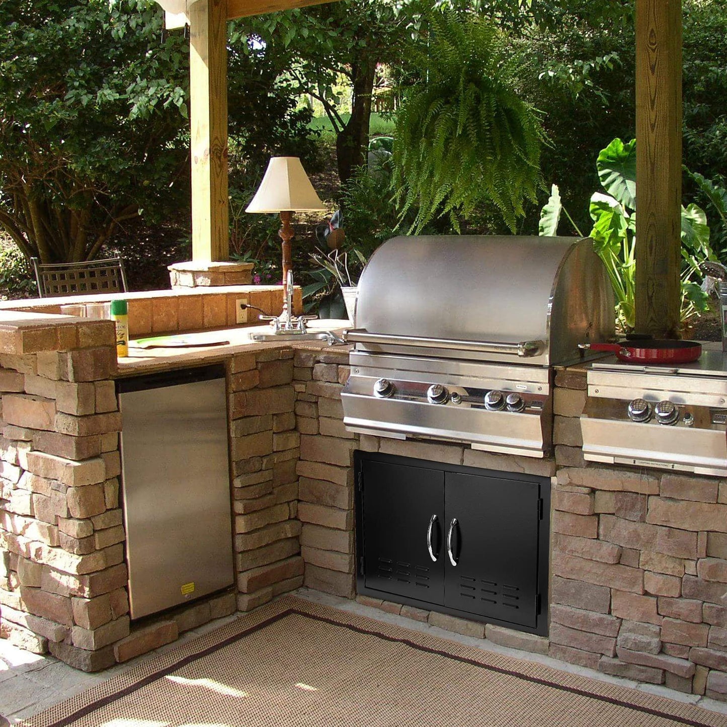 Stanbroil Outdoor Kitchen Doors BBQ Access Door 30" W x 21" H - Wall Construction Double Door Flush Mount for BBQ Island, Grilling Station, Outside Cabinet - Black