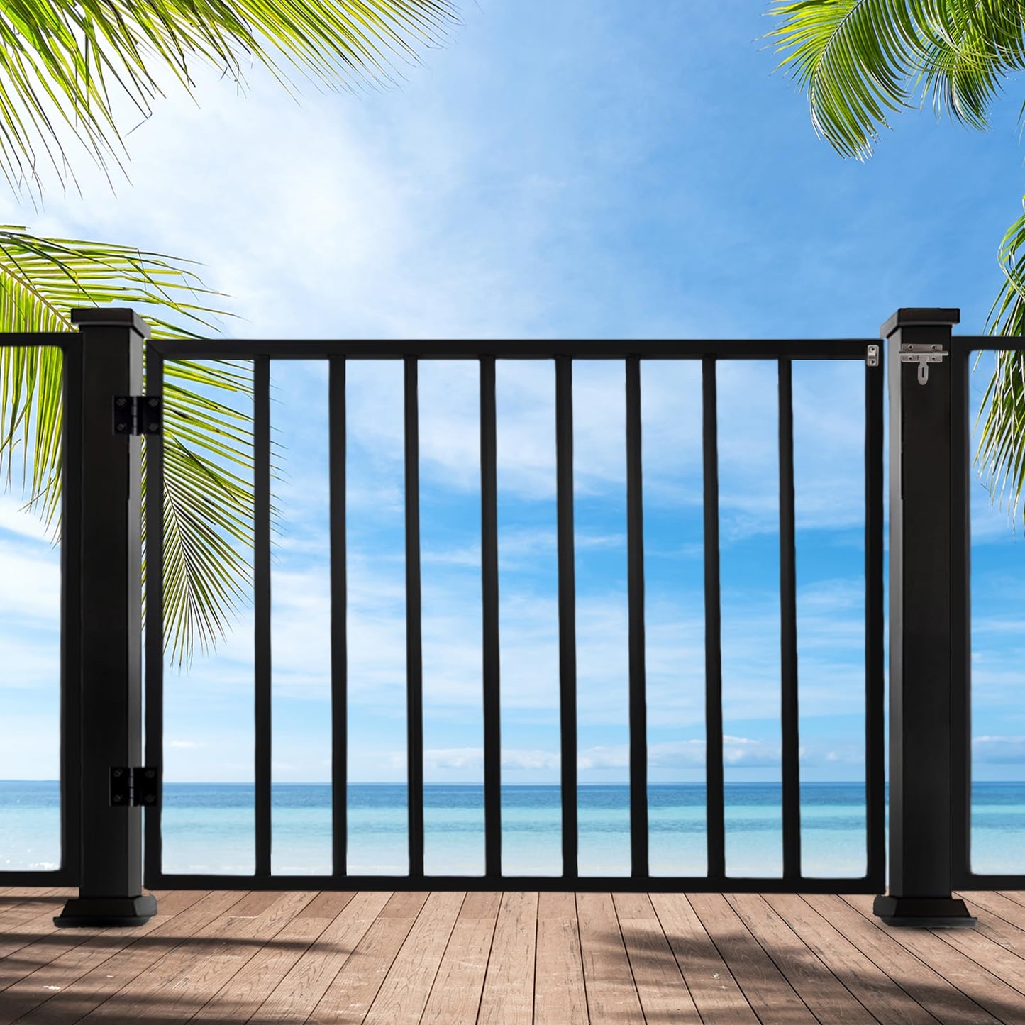 Deck Fence Gate Kit (38" Height X 48" Width) – Entry Way Metal Gate Black Powder Coated DIY Fence Gate for Residential Deck, Patio, Yard & Garden – Includes Hinges and Latch