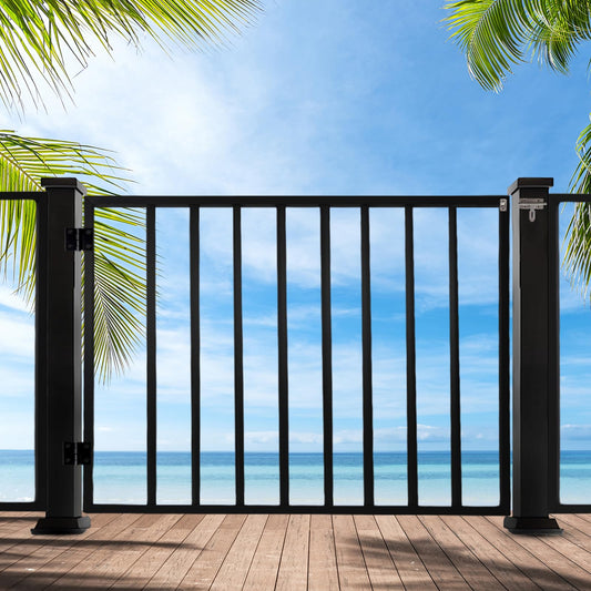 Deck Fence Gate Kit (38" Height X 48" Width) – Entry Way Metal Gate Black Powder Coated DIY Fence Gate for Residential Deck, Patio, Yard & Garden – Includes Hinges and Latch