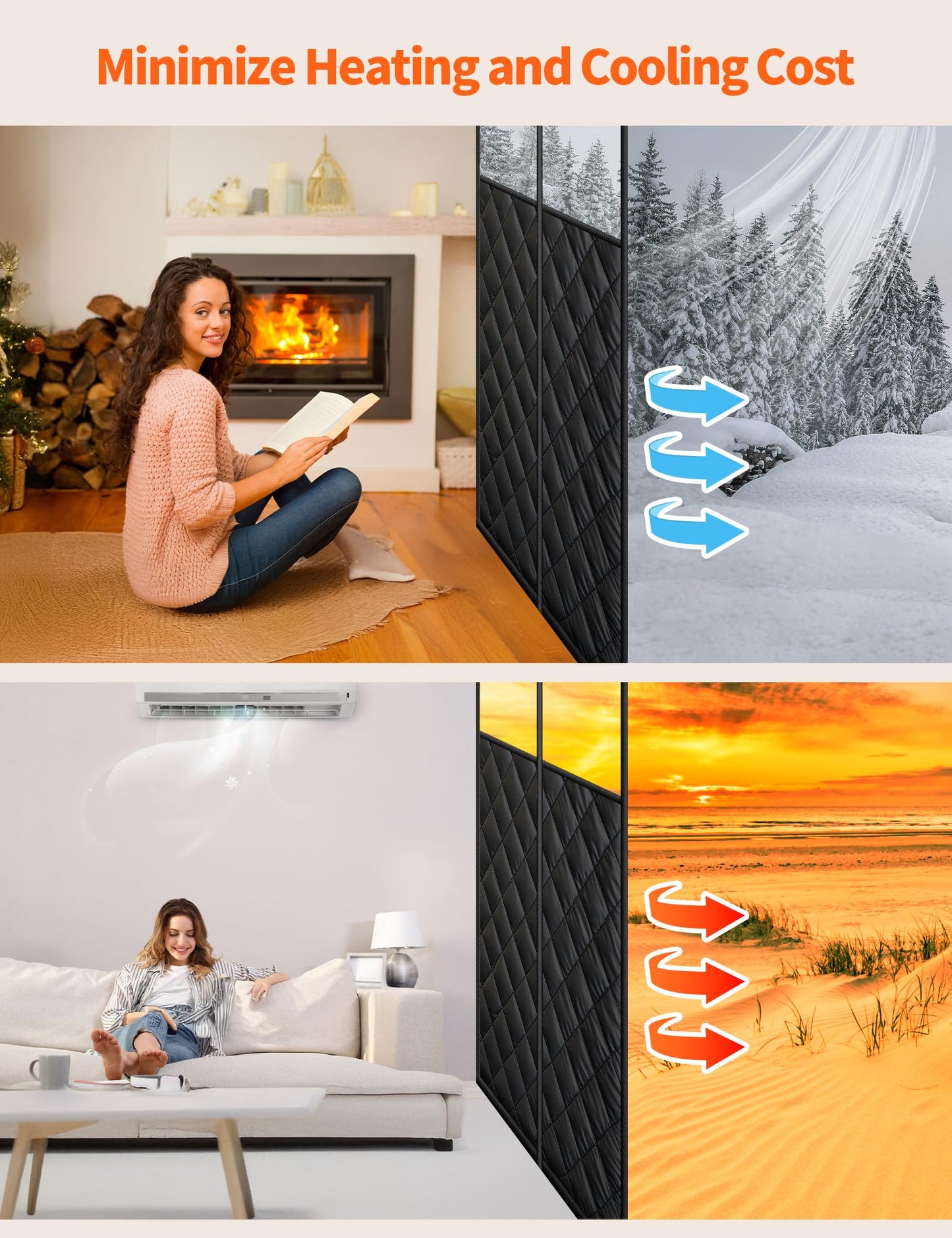 Magnetic Thermal Insulated Door Curtain for 36"x 80" Doors, Insulated Door Cover with Clear Window, Hands-Free Self-Closing for Pets, Block Draft in Winter & Keep Cool in Summer