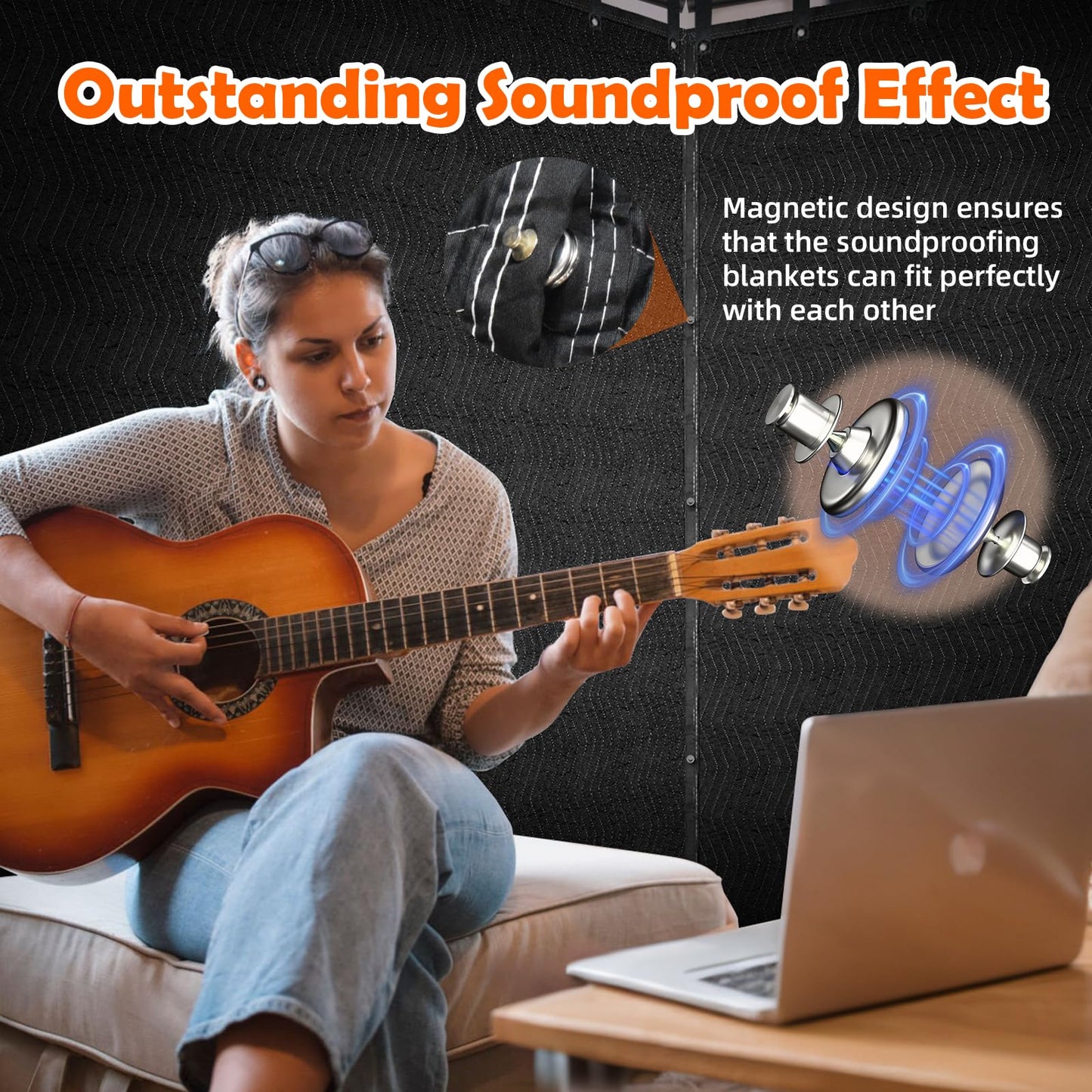 Soundproof Blanket for Door 96" x 80", 4 PCS Heavy Duty Sound Dampening Curtains, Noise Cancelling Studio Acoustic Blanket, Light Blocker, Moving with Grommets for Home, Window, Furniture, Black