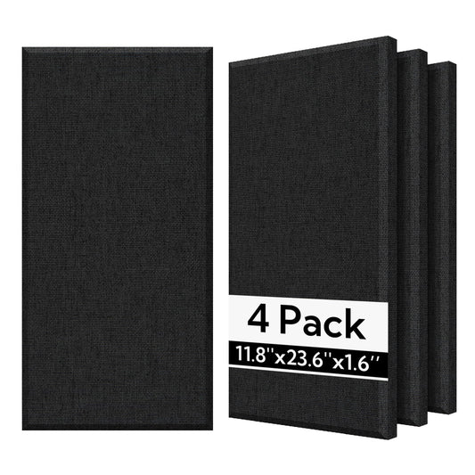 Olanglab Fiberglass Acoustic Wall Panels 4 Pack, 11.8'' x 23.6'' Sound Panels, Fabric Wrapped Sound Proof Panels for Walls (Black)