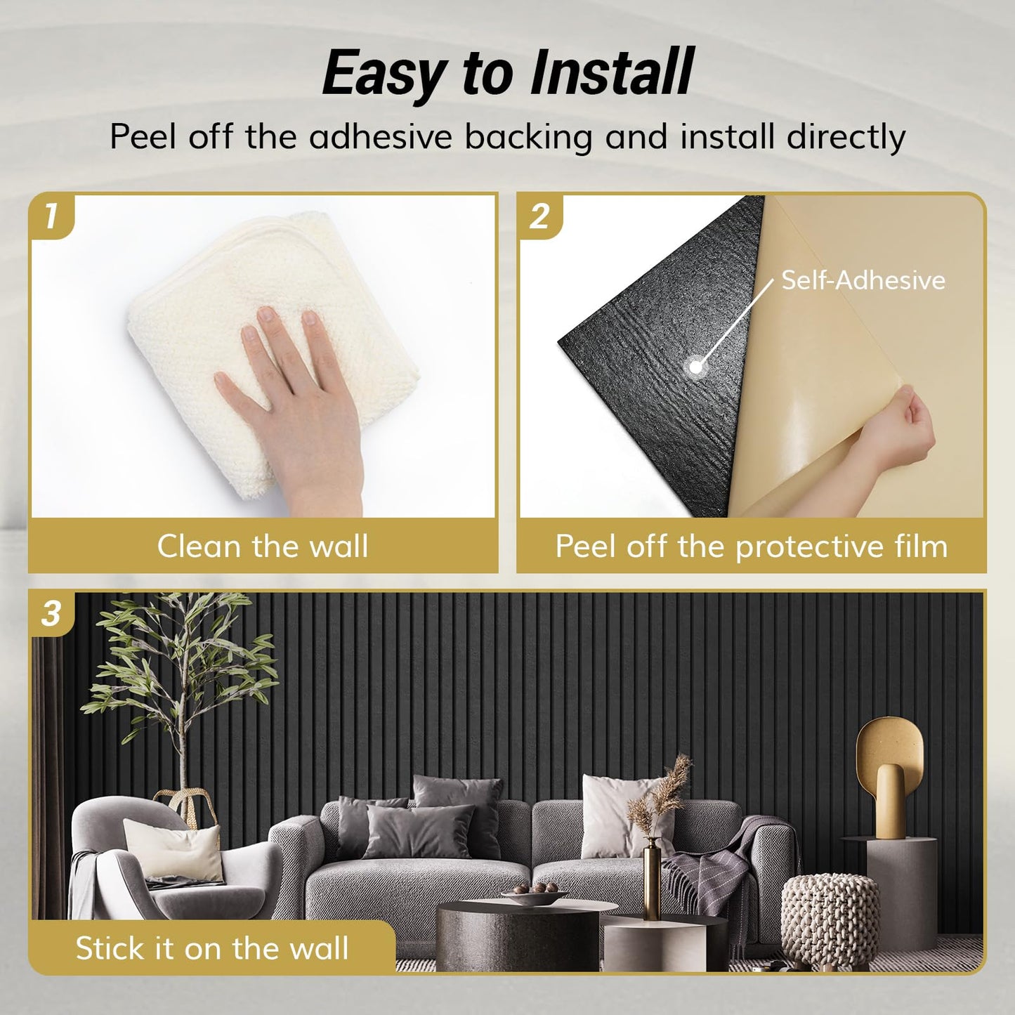 TONOR Dual-Layer Thickened Acoustic Wall Panels Self Adhesive, 4 Pack 47.2"x23.6"x0.72" High Density Large Sound Proof Panels for Walls, Peel and Stick Wall Panels for Interior Wall Décor, Black