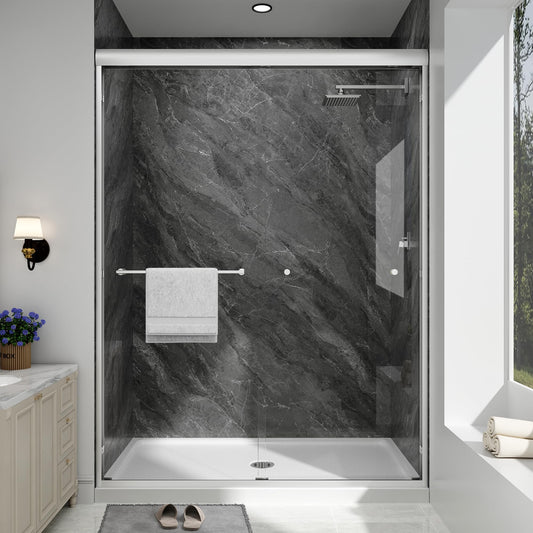 EASYWORC Double Sliding Shower Door, 49"-54" W x 70" H Semi-Frameless Glass Shower Door, 1/4'' (6mm) Clear SGCC Tempered Glass with Explosion-Proof Film and Nano Coating, Brushed Nickel