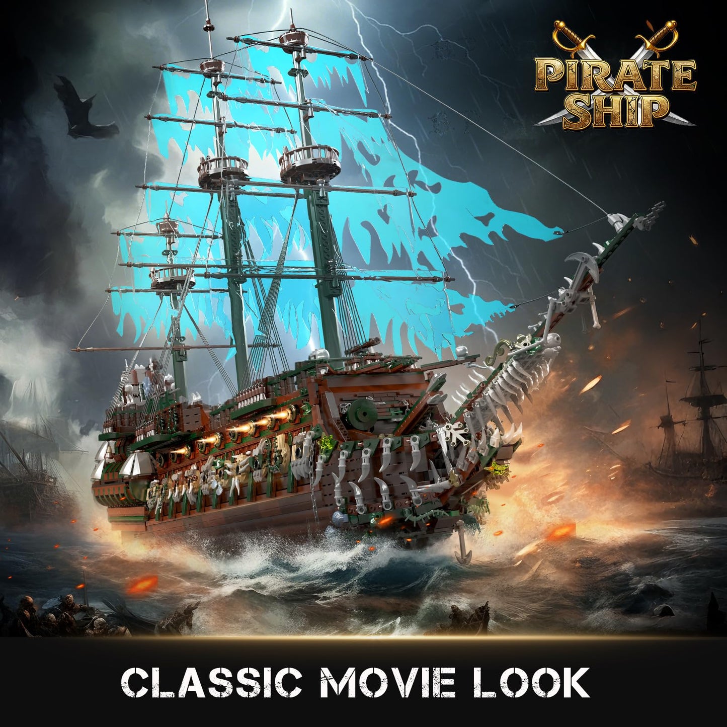 Mould King 13218 Pirate Ship Building Toy, MOC Flying Dutchman Model Ship Boat, Toy Building Sets for Adults, Halloween Decor Christmas Birthday Gifts for Teens Collections (6849 Pieces)