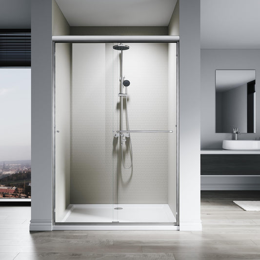 SL4U Double Sliding Shower Door 48 in. W x 76 in. H, Semi-Frameless Bypass Bathroom Sliding Door with 1/4'' (6mm) Clear Tempered Glass, Brushed Nickel