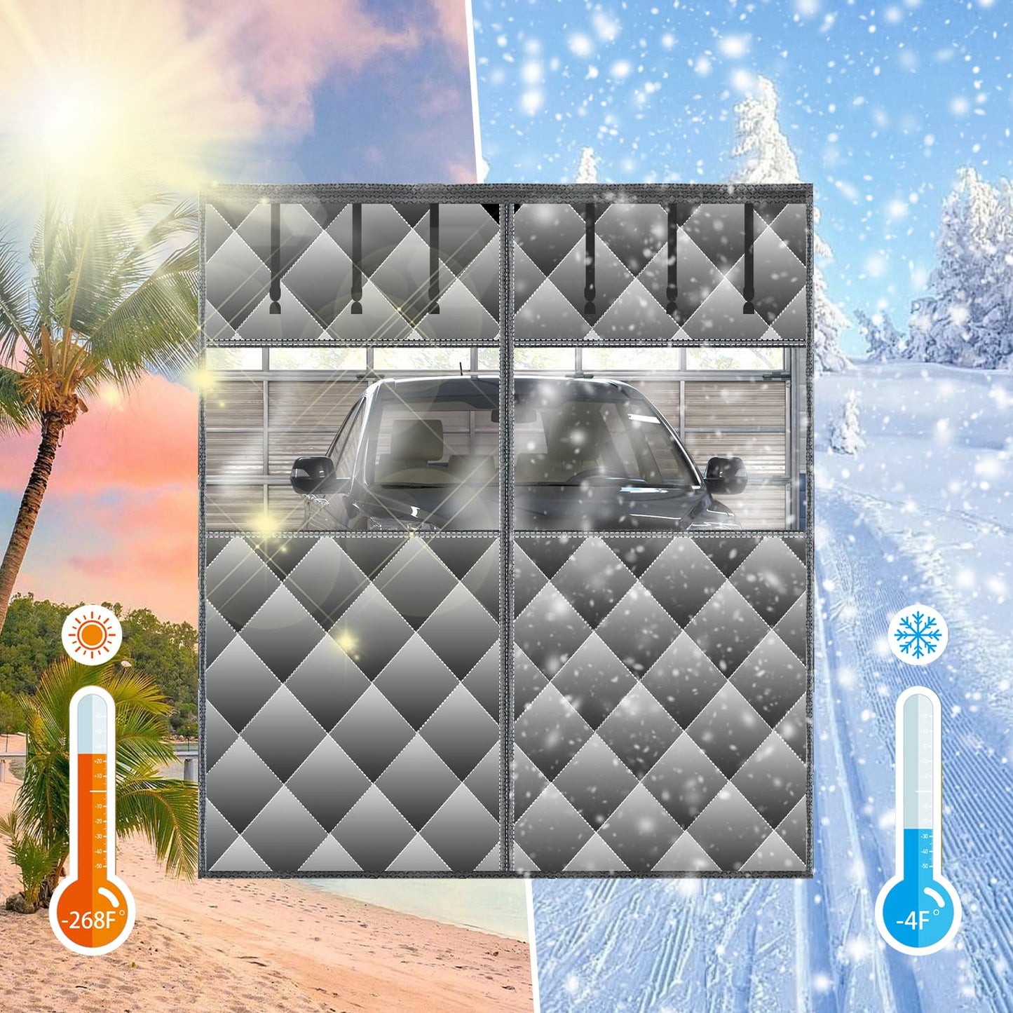 Magnetic Thermal Insulated Door Curtain with Detachable Visible Windows, Thicken Polyester Fiberfill & Durable Oxford Fabric, Hands Free Windproof Door Screen, Fit Doors Size Up to 9 x 7 FT, Grey