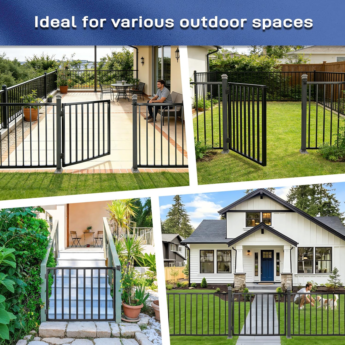 Avalution Deck Fence Gate Outdoor,32" H x 48" W, Metal Fence Gate Kit,Heavy Duty Outdoor Gates with Hinges and Latch,Anti-Rust Deck Gates for Decks,Patio,Garden,Yard,Residential Fences