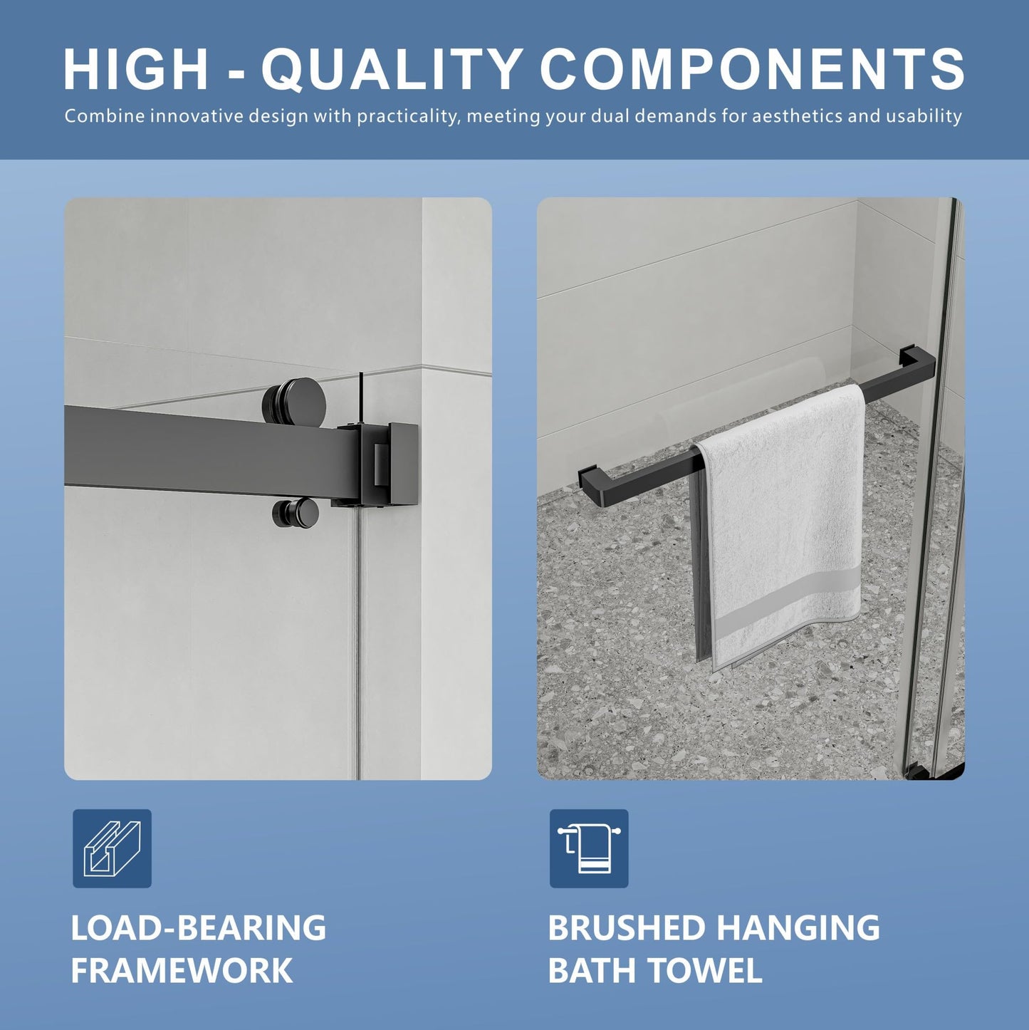 56-60" W x 72" H Frameless Shower Door, Double Sliding Glass Shower Door with 5/16" (8mm) Clear SGCC Tempered, Roller Disc System, 304 Stainless Steel (Matte Black, 56-60" W*72" H)